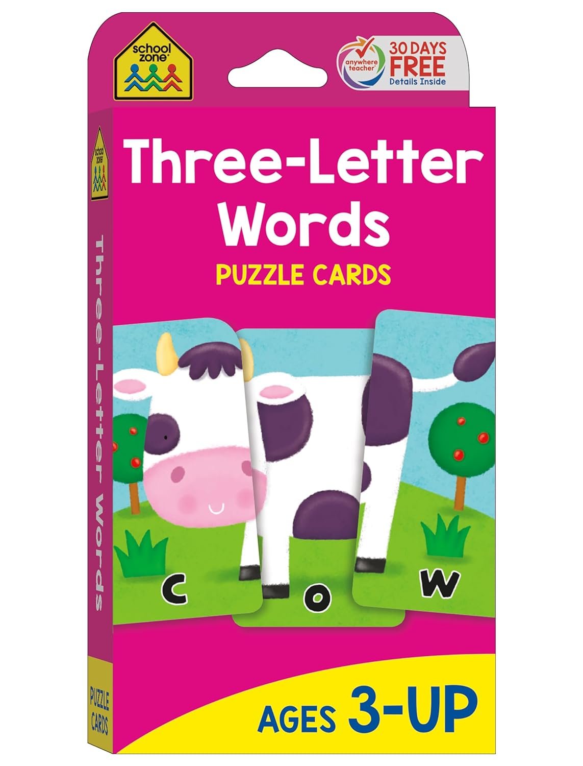 School Zone Three-Letter Words Puzzle Cards: 56 Flash Cards, Toddler, Preschool, Kindergarten, Letter Recognition, Spell Words, Spelling, Word-Picture Recognition, Ages 3+, Packaging May Vary