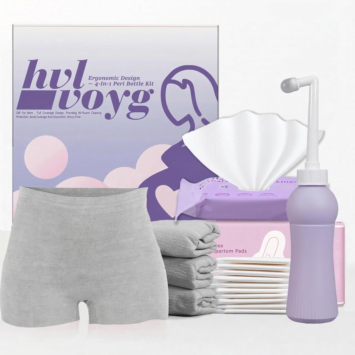 Postpartum Essentials Recovery Kit for New Moms, 16 Pcs Perineal Care Set with Peri Bottle, Disposable Underwear, Postpartum Pads & Cooling Pad Liners, Hospital Bag Essentials