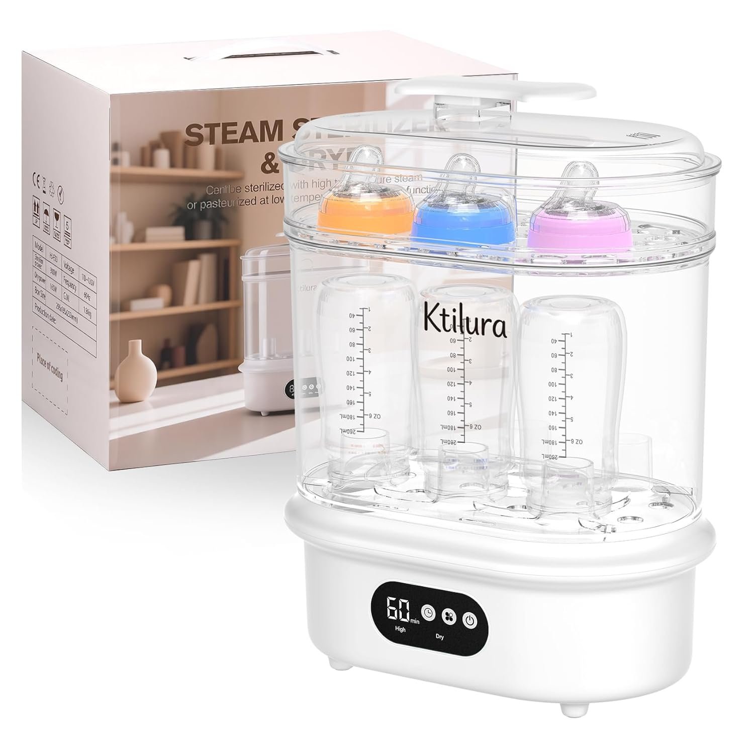 Baby Bottle Sanitizer and Dryer, 4-in-1 Fast Electric Sanitizing & Drying Machine, BPA-Free Food-Grade Material, Fits 6 Bottles/Pacifiers/Teethers, One-Touch Operation for New Parents