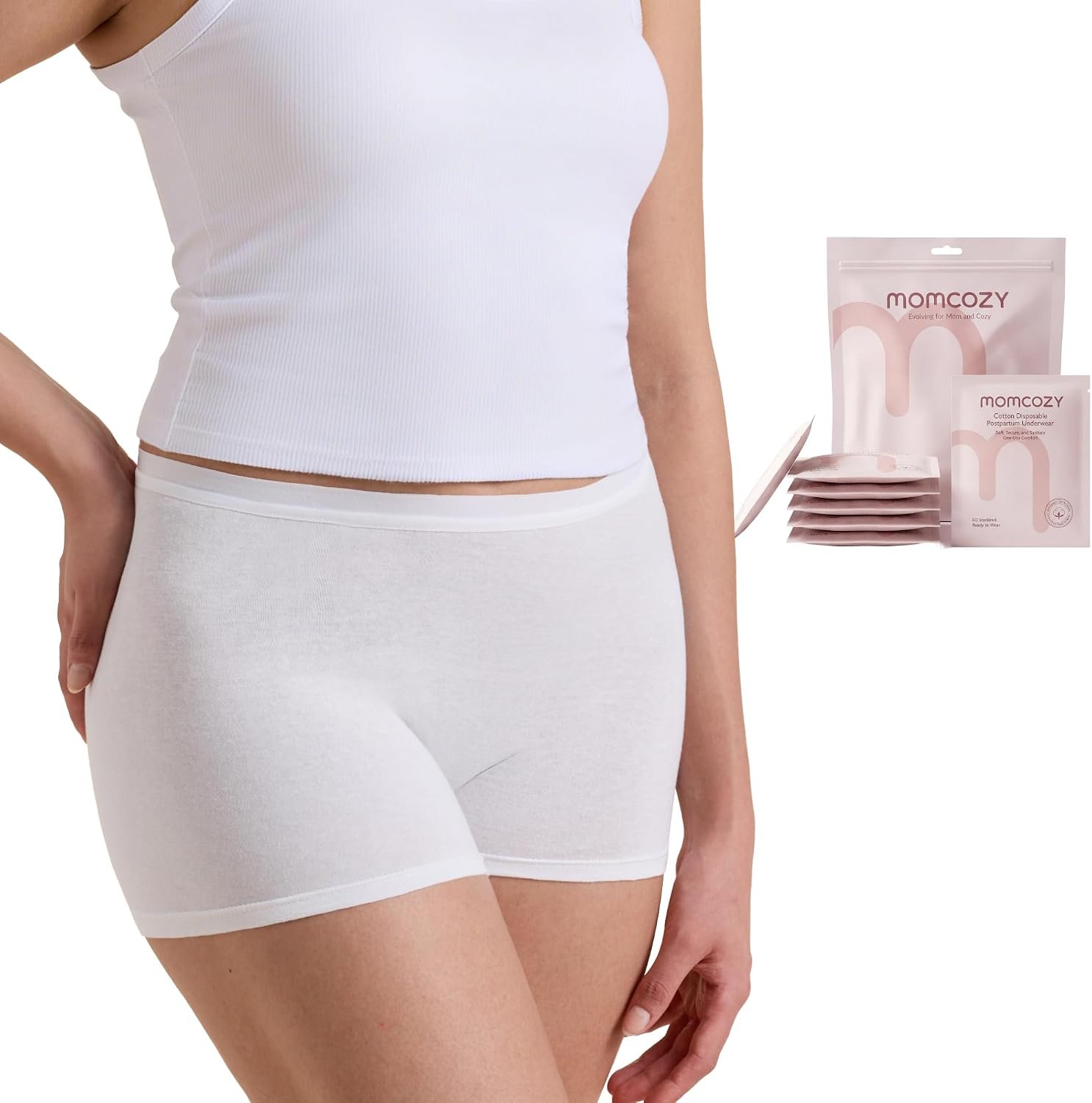 Momcozy 7 Pcs 100% Cotton Postpartum Underwear for Women, Breathable Mid-High Waist Disposable Underwear with Wide Gusset