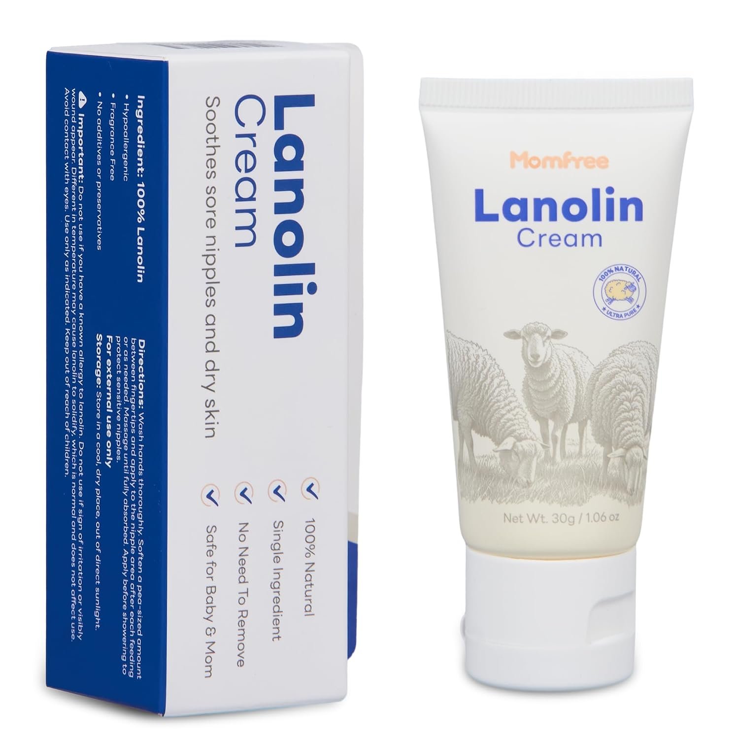 Nipple Cream Safe for Breastfeeding: Lanolin Nipples Balm 100% Natural | Sore Nipple Relief & Cracked | Soothing Protection for Nursing Moms – 30g/1.06oz