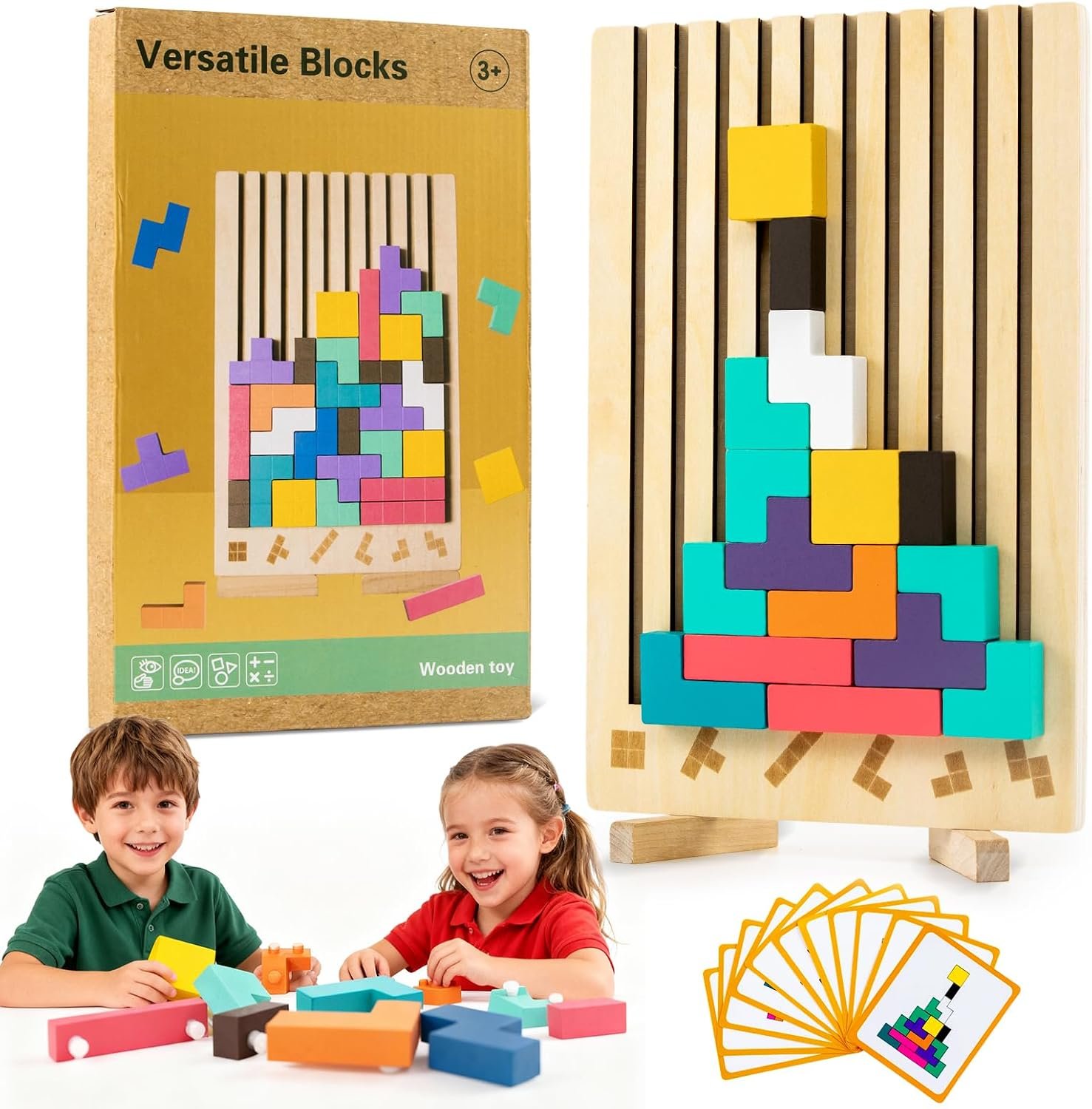 Wooden Montessori Blocks Puzzle for Kids, Russian 3D Colorful Brain Teaser Stacking Toy, STEM Educational Board Game for Toddlers, Ideal Birthday Gift for Boys Girls Ages 3 4 5 6