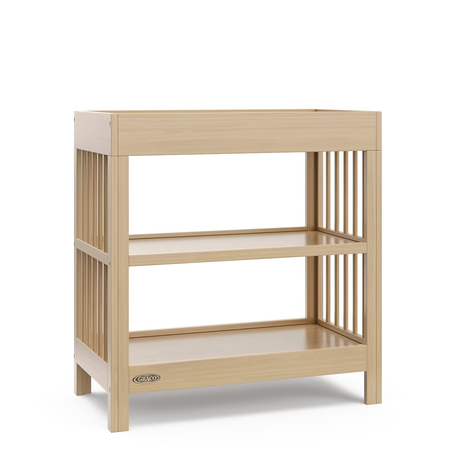 Graco Teddi Changing Table with Water-Resistant Changing Pad (Driftwood) – GREENGUARD Gold Certified, Includes Bonus Water-Resistant Changing Pad with Safety Strap, 2 Shelves, Easy-to-Match