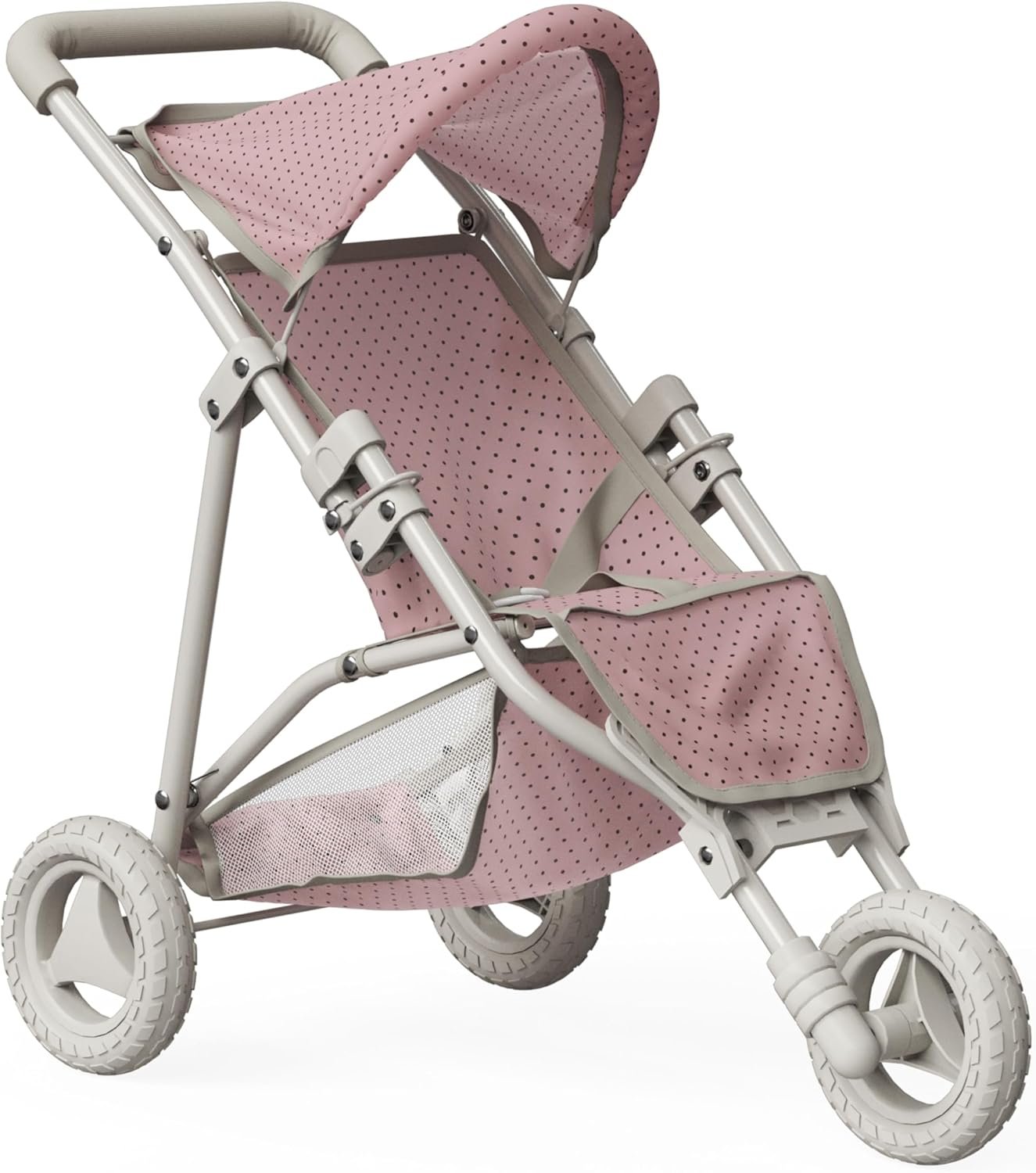 Olivia’s Little World Doll Jogging-Style Stroller with Canopy, Storage Underneath, Pink and Cream and Gray