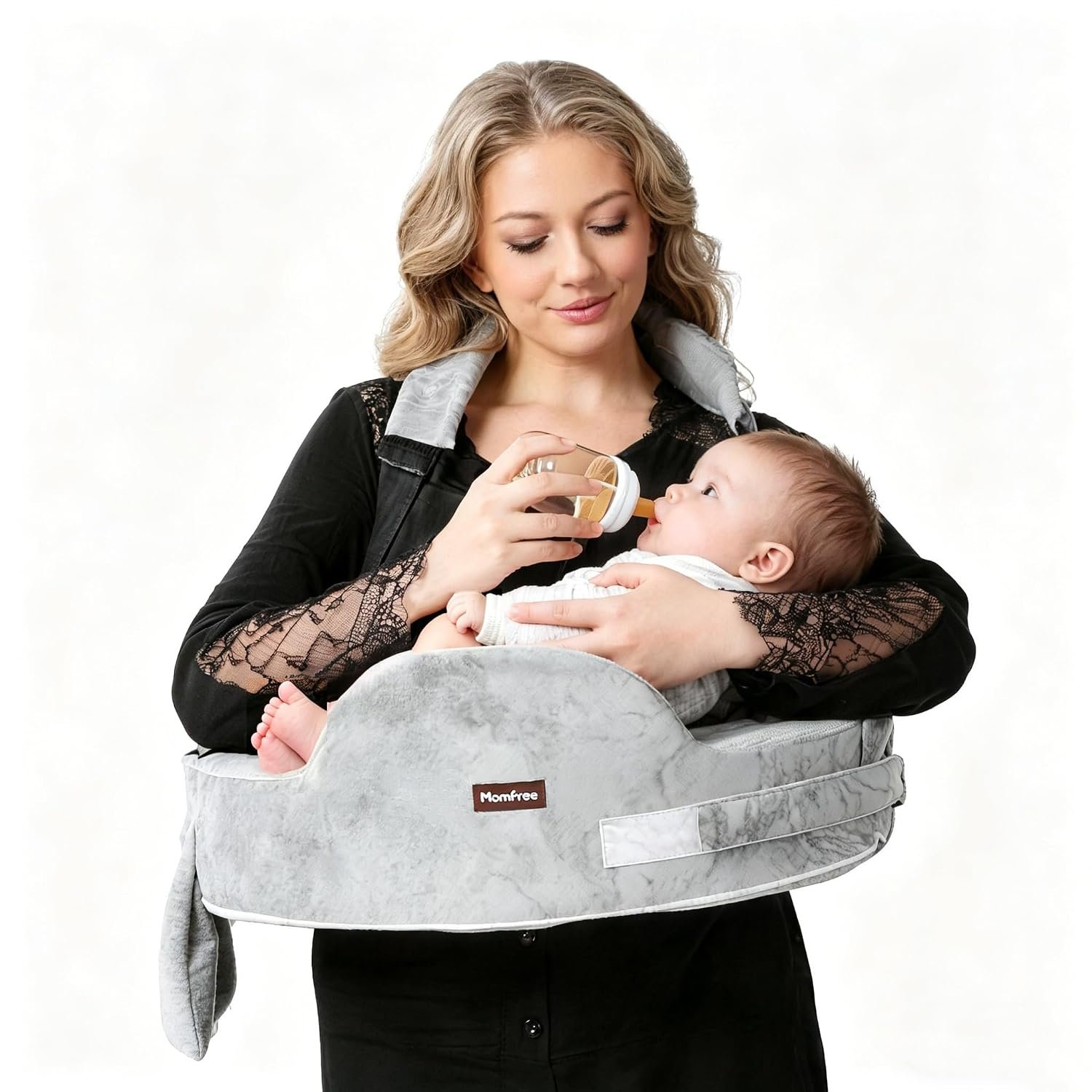 Nursing Pillow for Standing/Sitting Use- Springy Memory Foam for Support & Comfort, Large Breast Feeding Pillow – Safety Fence, Adjustable Waist Belt and Support Backrest, Removable Cover with Pocket