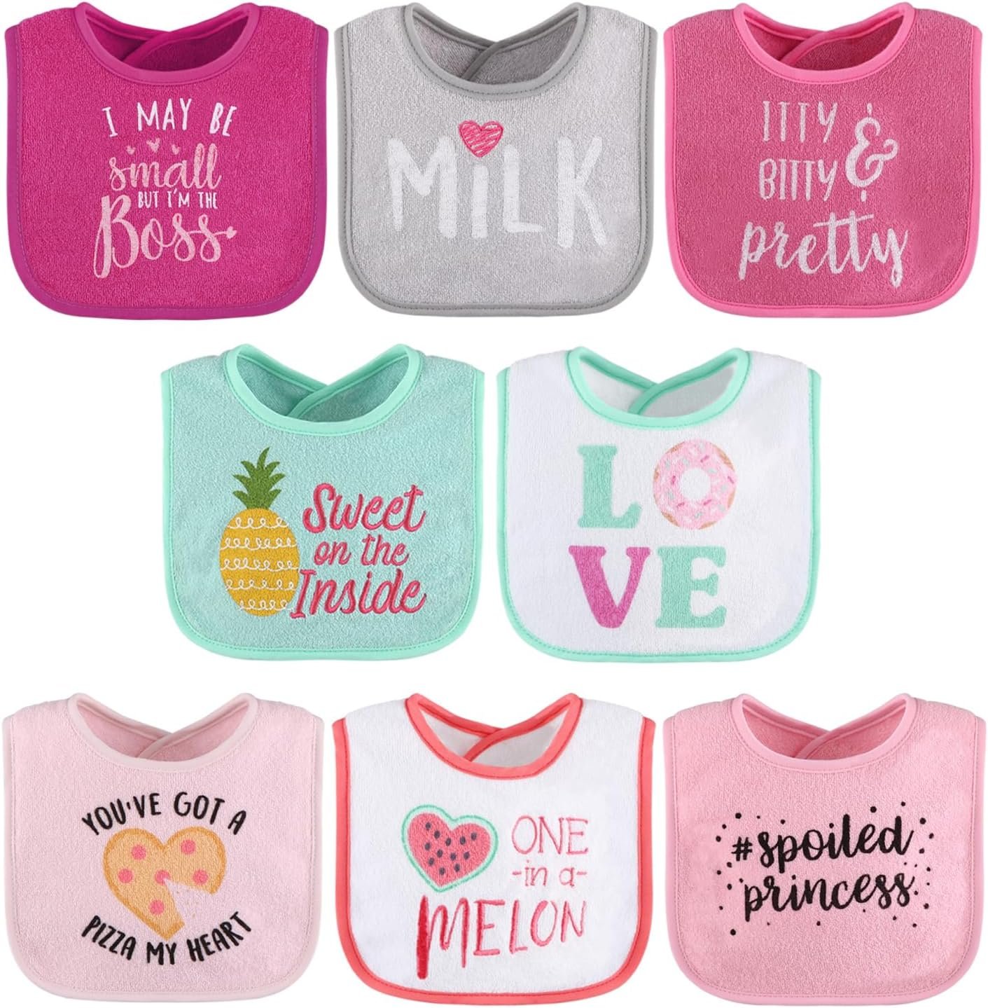 The Peanutshell Baby Girl Terry Bib Set of 8-100% Cotton, Soft, Absorbent Baby Bibs, Toddler Girl Set, Newborn & Infant Bib – Pink