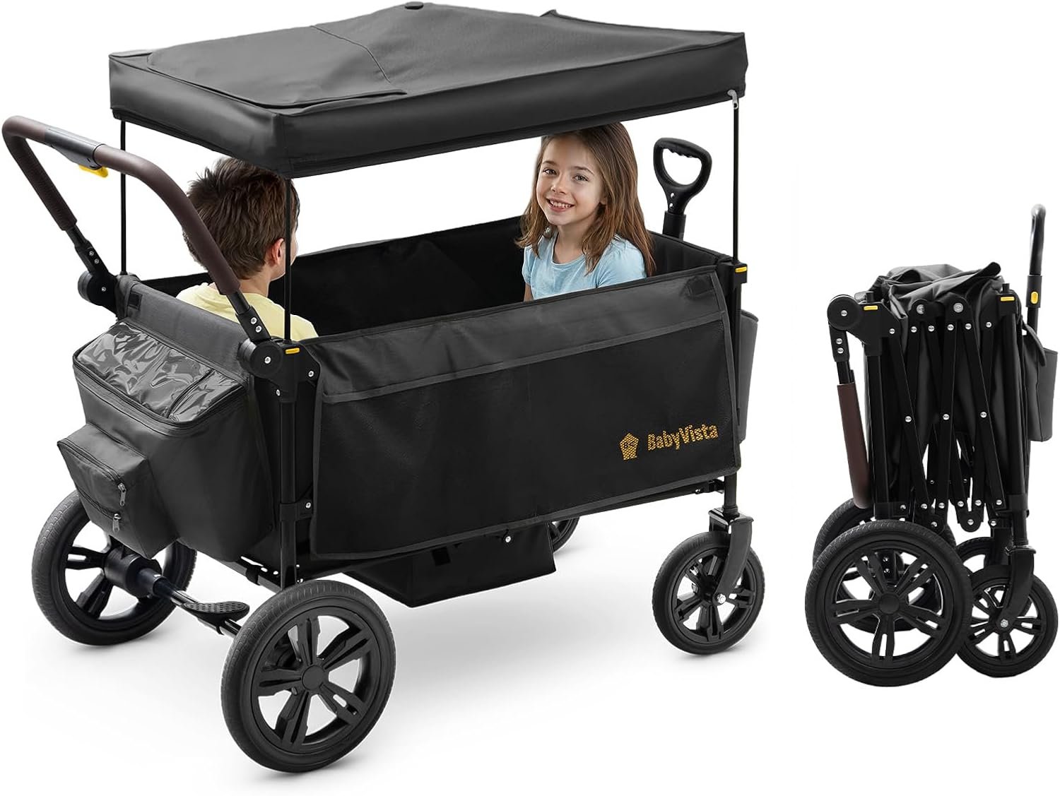 Stroller Wagon for Kids, One-Hand Adjustable Push/Pull Handle, Spacious Storage, 8″/12″ All-Terrain Wheels, Canopy with Bug Net, Wagon Stroller for Daily Walks, Short Trips & Grocery Runs