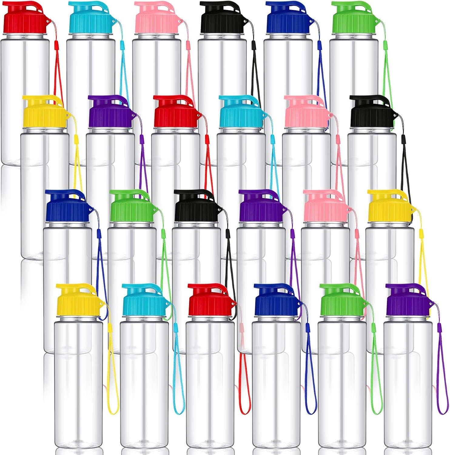 Ziliny 24 Pcs 17 oz Plastic Water Bottles Bulk Large Reusable Leak Proof Flip Top Sports Gym Water Bottles with Handle Strap for Kids and Adults for Summer School Travel