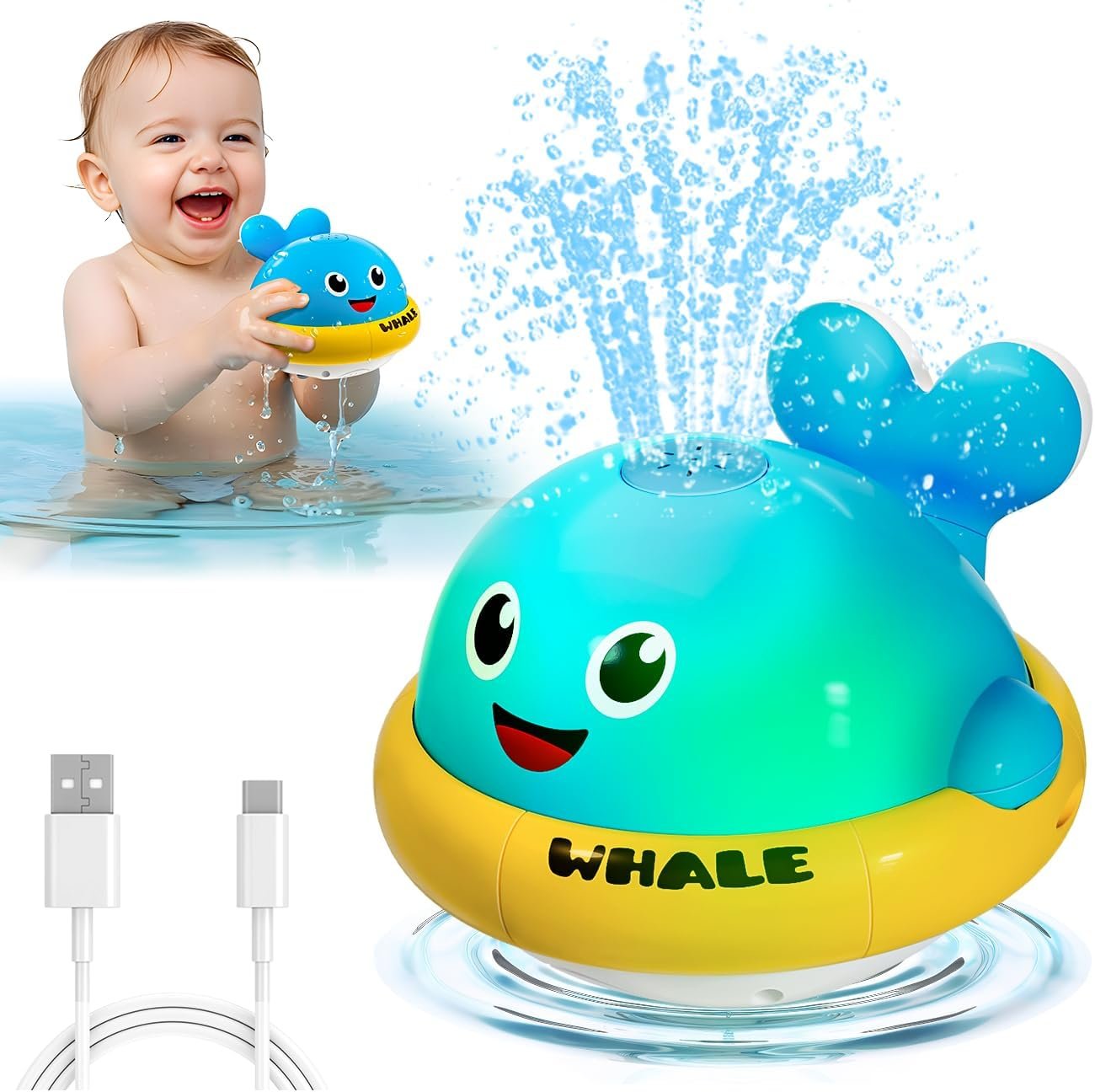 Baby Bath Toys, Light Up Whale Bath Toys for Kids Ages 1-3, Pool Water Toys for Toddlers Bathtub Fountain Toys, Birthday Gifts for 1 2 3 Year Old Boys & Girls