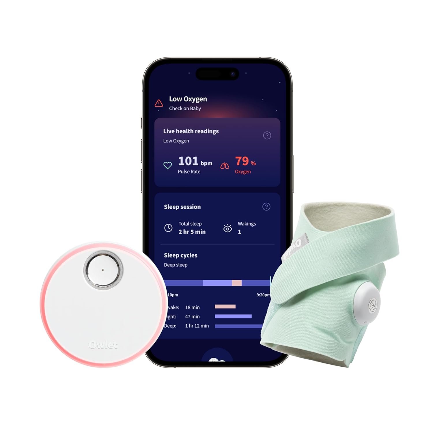 Owlet Dream Sock Smart Wearable Baby Monitor Tracks Heart Rate & Oxygen in Real Time Parents Receive Alerts, Sleep Insights & More via App – Mint