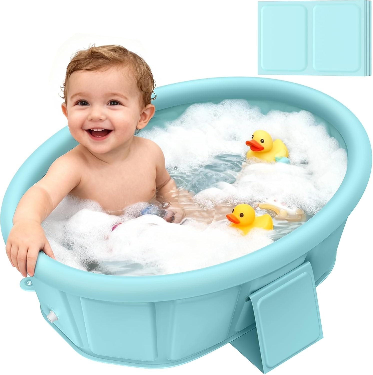 Baby Bathtub with Inflatable Top Edge, Extra Stable Infant Bath Tub, Collapsible & Portable for Baby Bath Time, No Tilt Design for 12M-6Y Toddler, No Assembly for Travel Shower