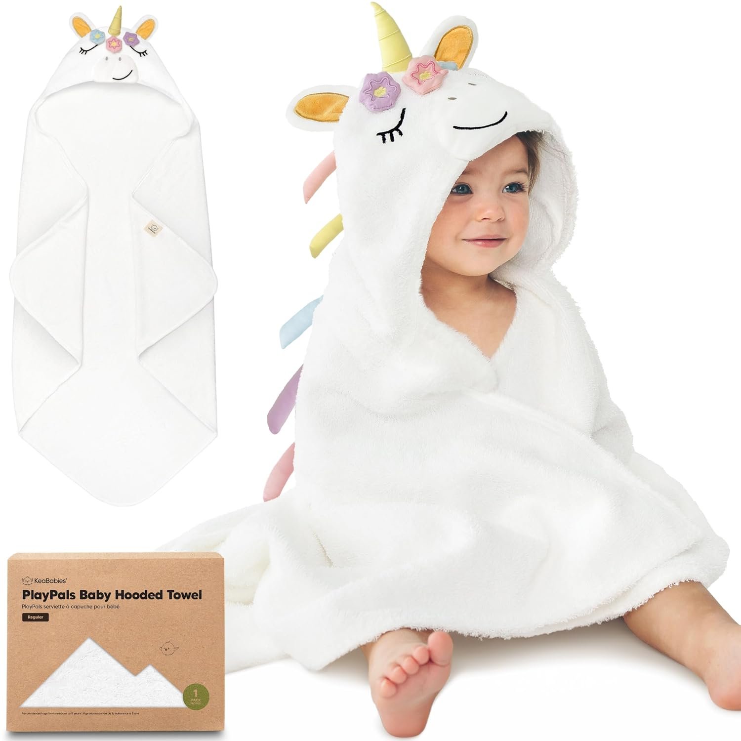 KeaBabies Organic Baby Towel with Hood for Girls, Boys – Soft, Absorbent, 100% Cotton Hooded Baby Towels for Newborns, Infants, Large Hooded Bath Towels for Babies, Kids, Toddler 1-3 (Uria)