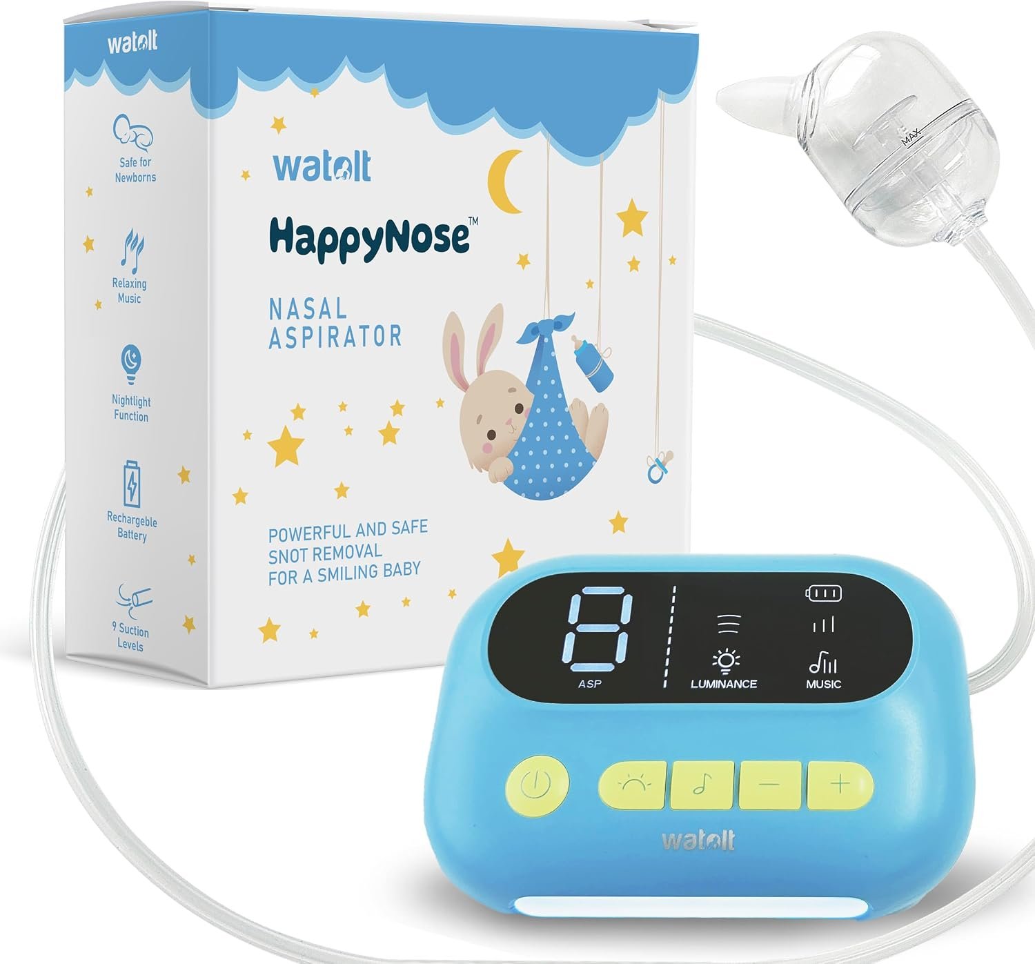 The ‘HappyNose’ Nasal Aspirator with 3X Greater Suction for Baby Toddler Kids & Adults – Rechargeable Snot Booger Mucus Vacuum Device – Nose Sucker Machine