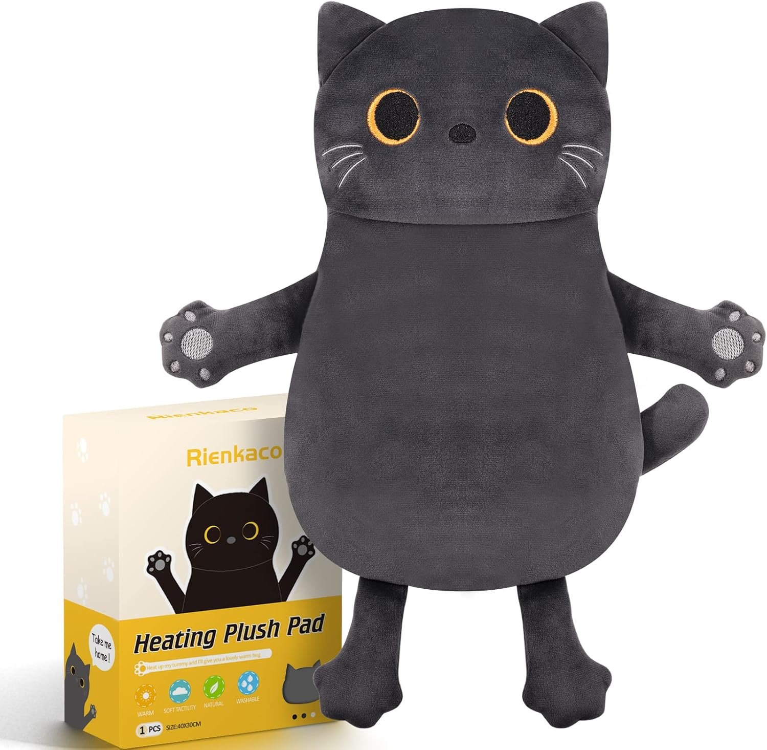 Microwave Heating Pad for Cramps Pain Relief, 16 * 12” Moist Microwavable Period Menstrual Heating Pads for Cramps, Back, Neck Shoulder and Knee, Cute Stuffed Animal Heating Pad – Grey Cat
