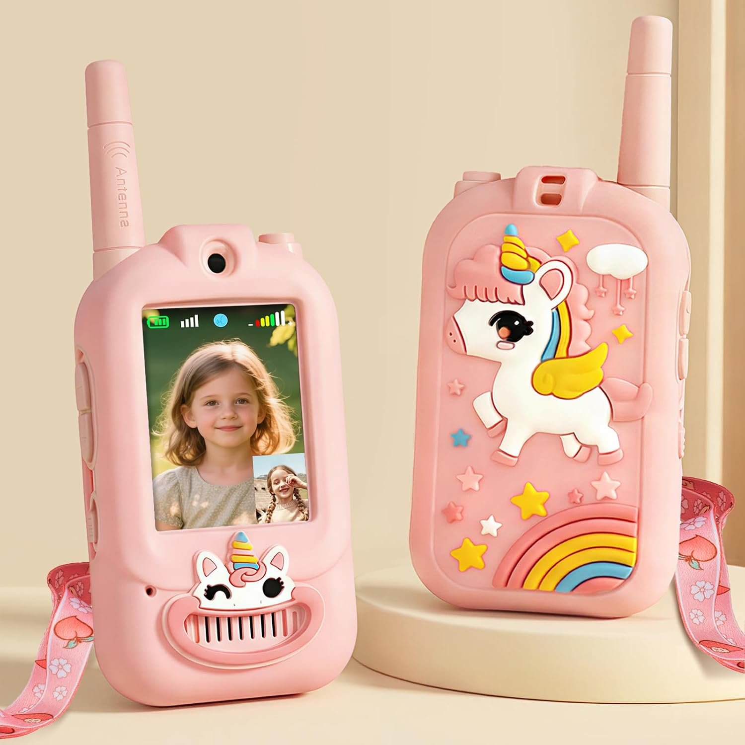Video Walkie Talkies for Kids with Screen – Rechargeable 2 Pack Intercom with Voice Changer, Camping & Travel Toy Gift for Boys Age 3-8 (Unicorn Pink)