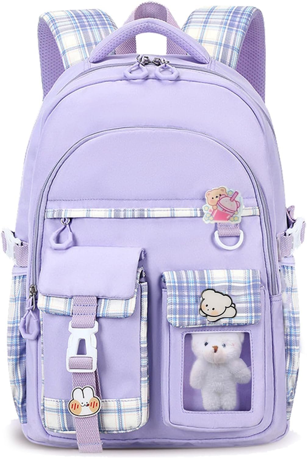 PRLINJSK Girls Backpack，Cute School Backpack for Girls Kids Teens，Kawaii Bookbag for Primary Elementary，Purple