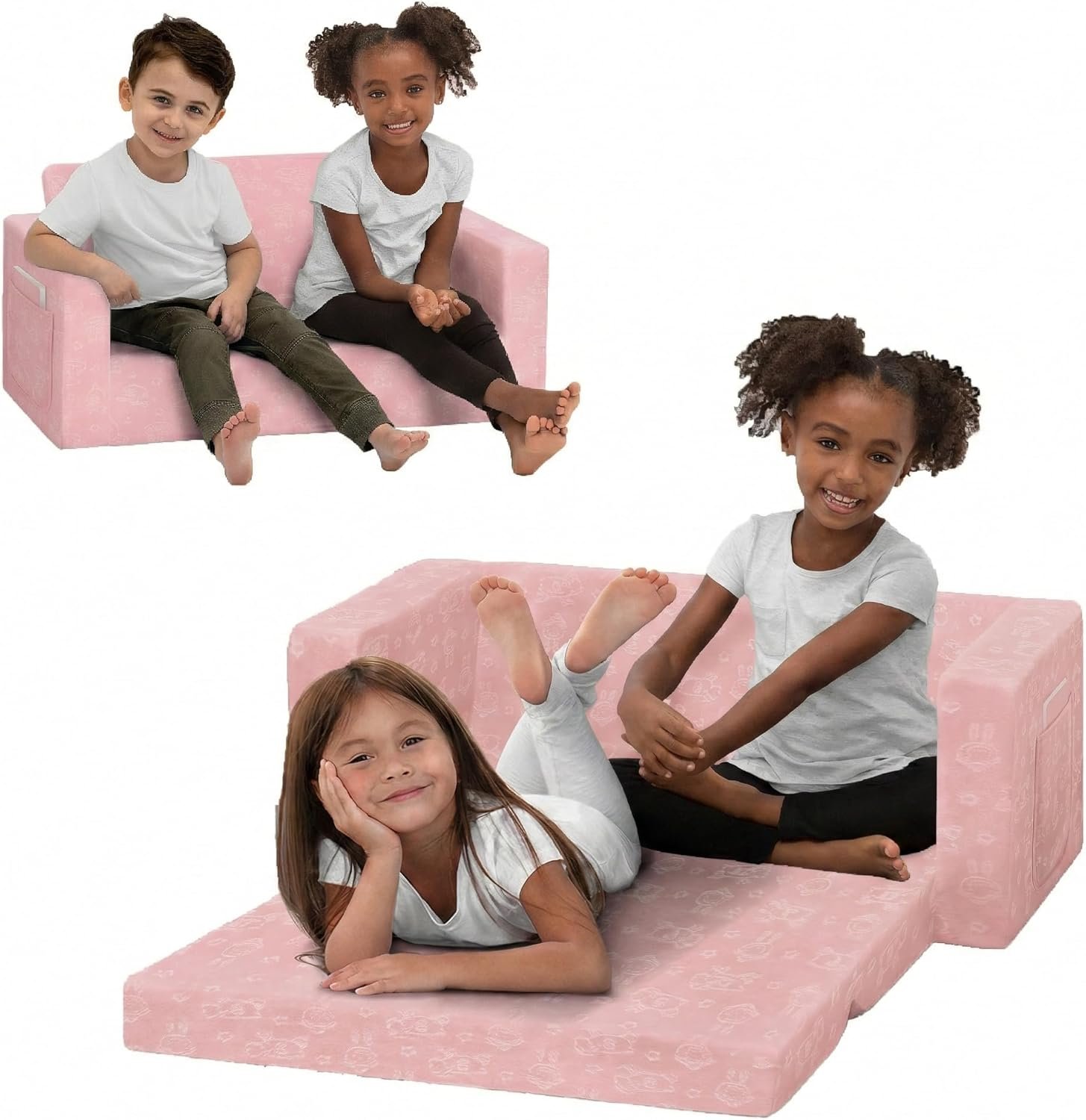 Delta Children – Serta Perfect Sleeper Kids 2-Seater Sofa, Convertible 2-in-1 Flip Open Toddler Couch Sleeper, Foam Chair for Playroom & Bedroom, Bed Lounger, Comfy Play Sleeping Lounge Chair, Pink