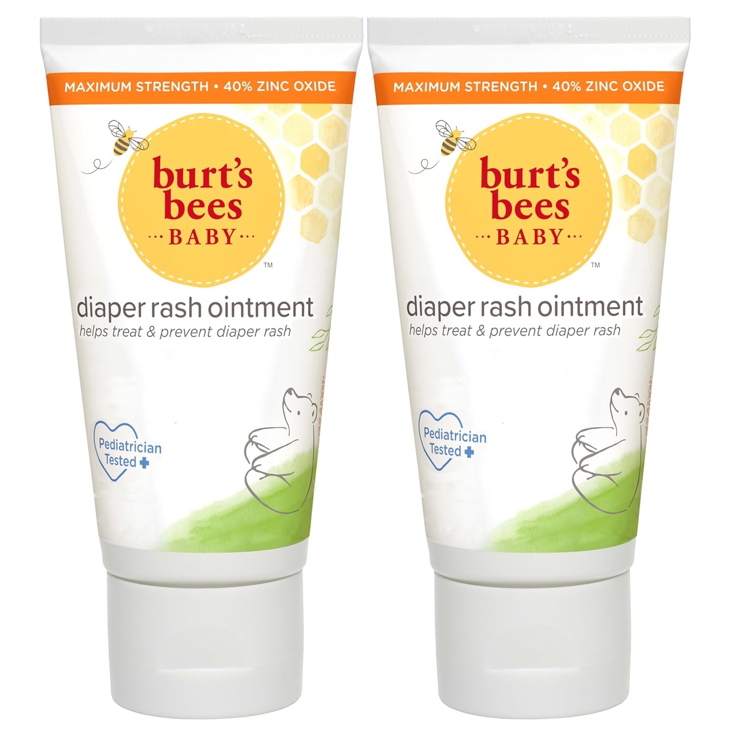 Burt’s Bees Baby Diaper Rash Ointment, Maximum Strength, 40% Zinc Oxide, 100% Natural Origin, Pediatrician Tested, Net Weight 3 Ounces , Pack of 2