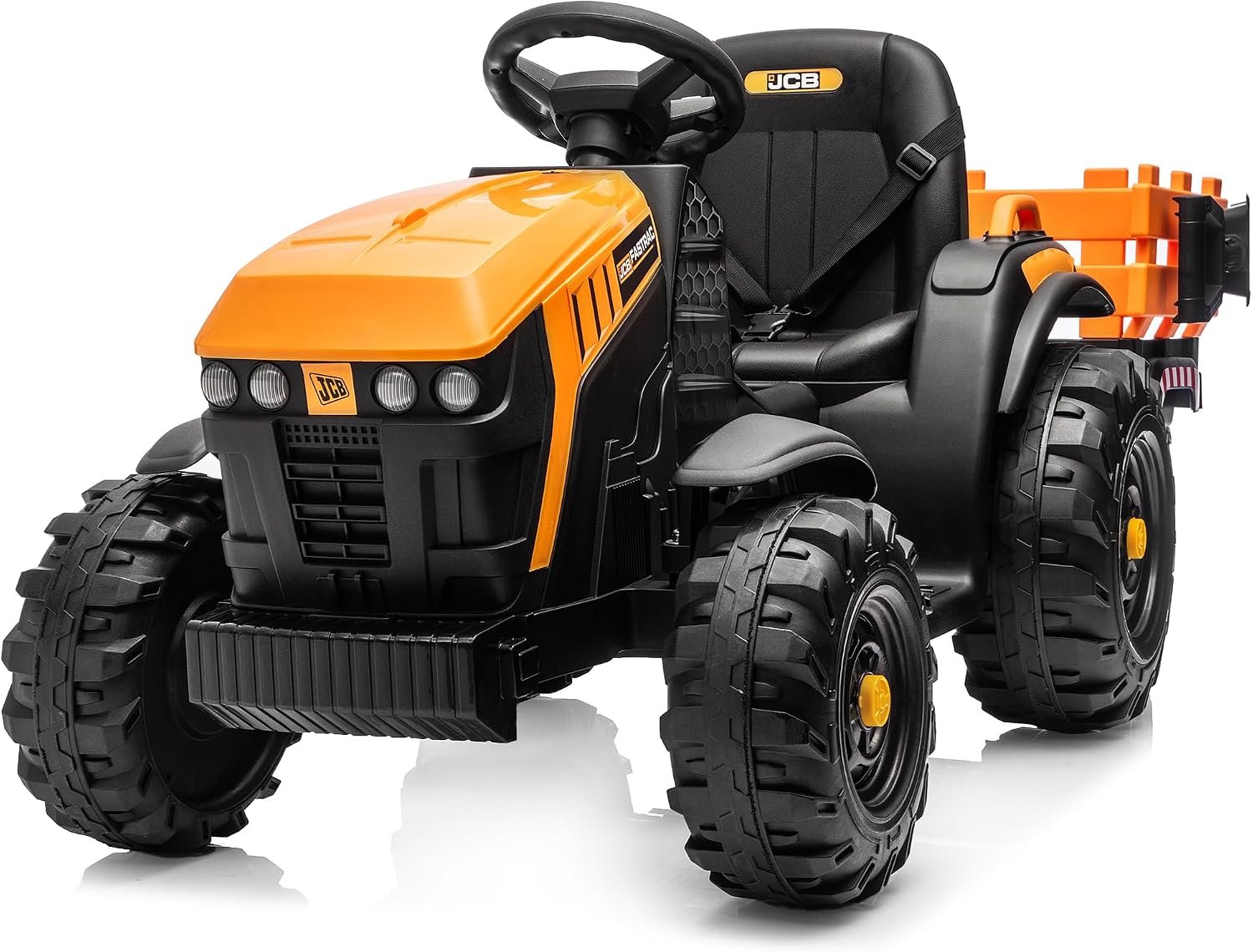 Hikiddo Licensed JCB 24V Electric Ride on Trator for Big Kids 3-8 with Trailer, Remote Control, 400W Motors – Yellow