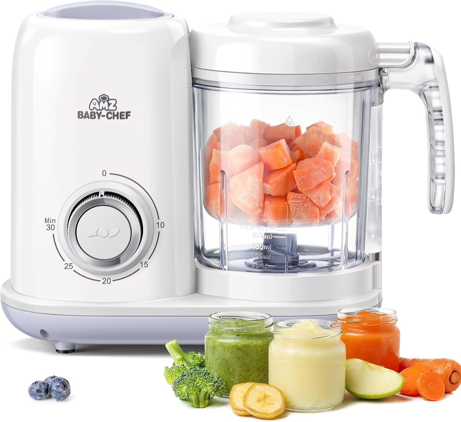 AMZBABYCHEF Baby Food Maker, 4 in 1 Baby Food Processor and Steamer, Puree Blender, Multifunctional Baby Puree Maker, Dishwasher Safe (White)