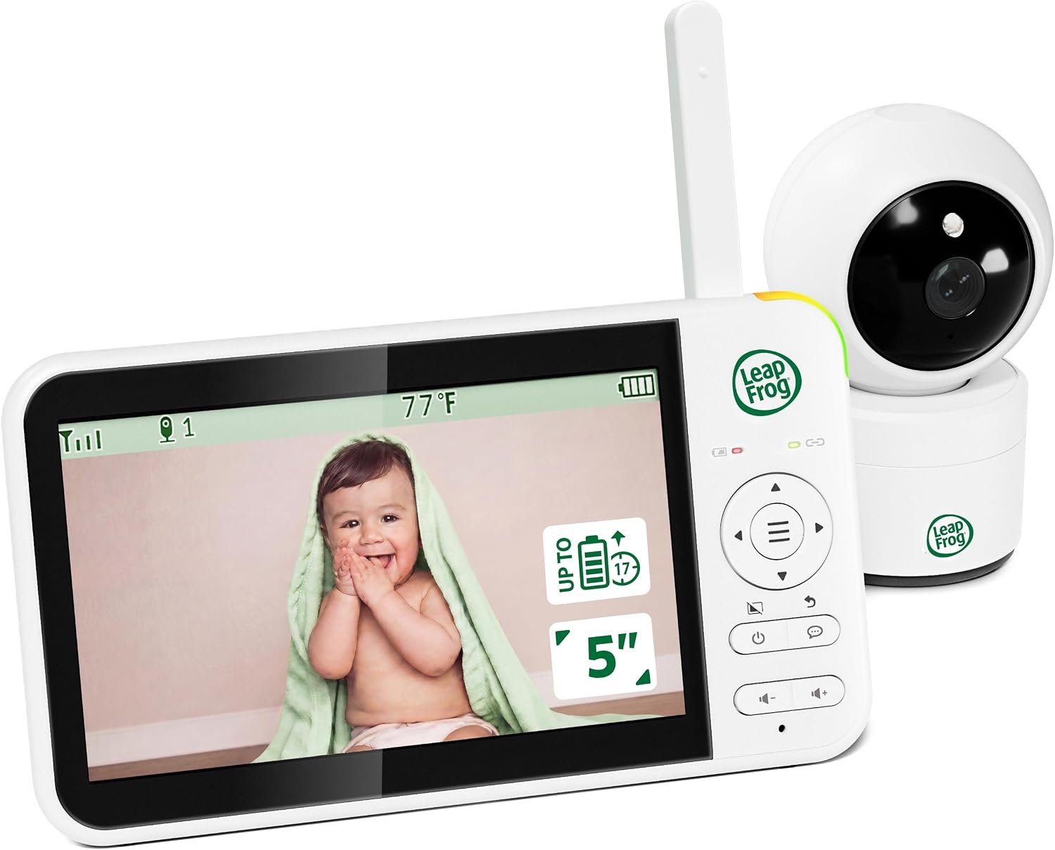 LeapFrog Video Baby Monitor – 5-Inch Color Screen, 31-Hour Battery, Secure Non-WiFi FHSS, Remote Pan Tilt Zoom, Night Vision, 2-Way Talk | LeapView 360