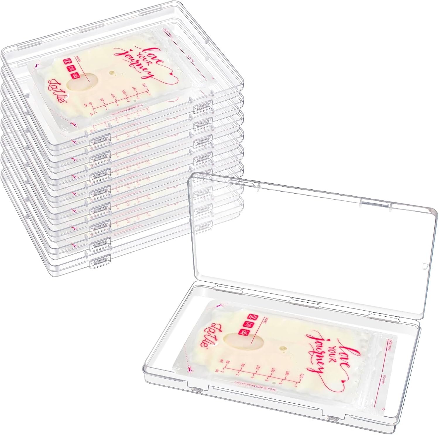 GRETJOB 8 Pcs Clear Flat Breast Milk Freezer Storage Organizer, Space Saving Breastmilk Freezer Tray for Breastfeeding Bag Organization, Reusable Breastmilk Storage Containers, 7.48 x 5.11 x 0.67 in