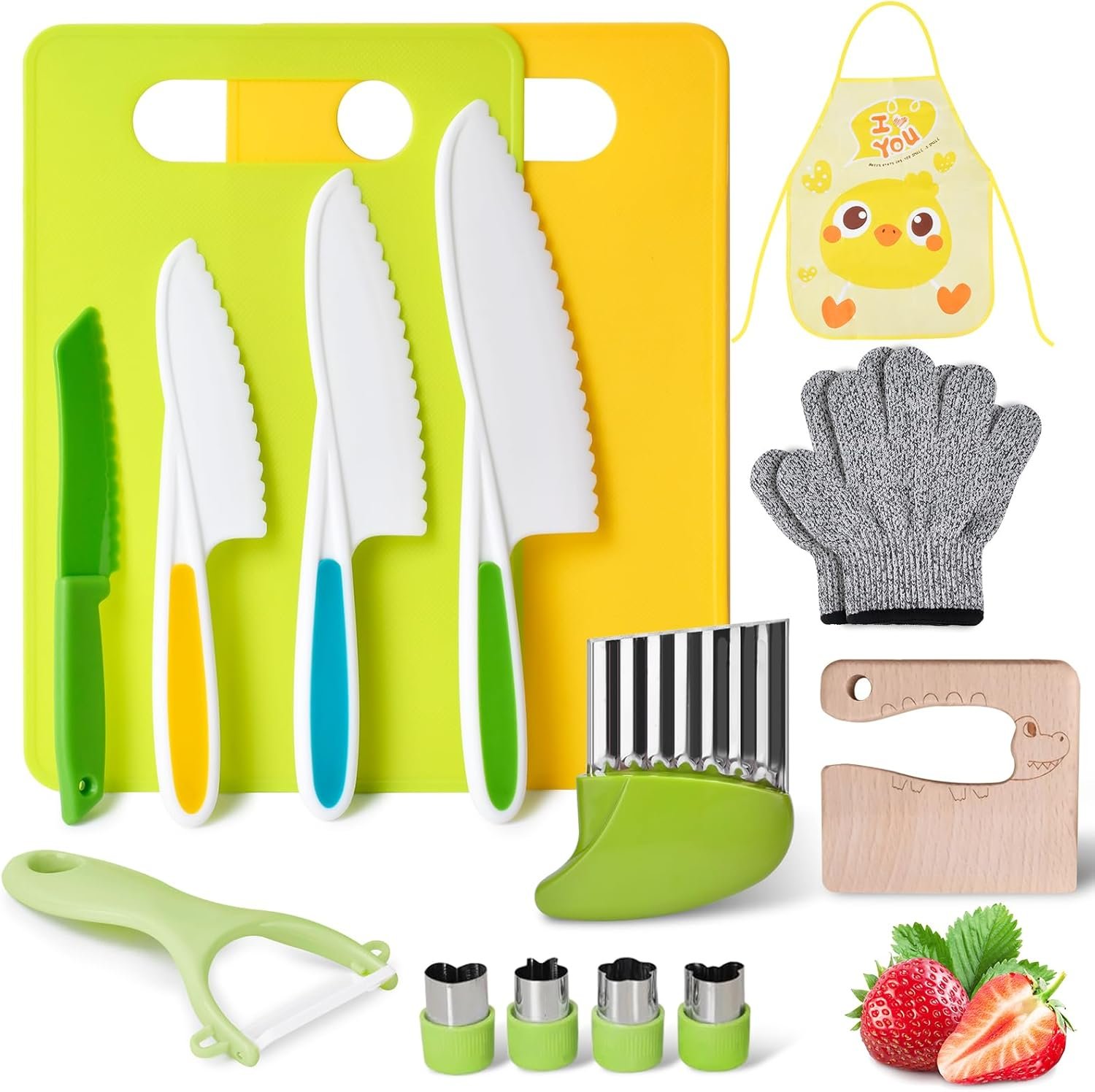 COVLUROTO 15PCS Montessori Kitchen Toys for Toddlers: Stocking Stuffers for Kids – Kids Safe Cooking Sets Real Knife Set for Real Cooking – Easter Basket Stuffers Christmas Birthday Gifts for Boy Girl