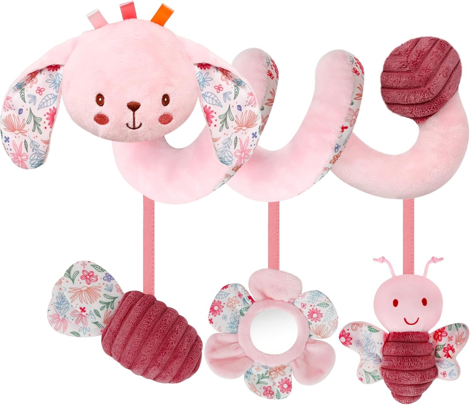 TSYAN Car Seat Toys for Babies 0-6 Months Boy,Baby Spiral Hanging Plush Activity Toys Thank You Gifts for Newborn 0 3 6 9 12 Months Baby Boys Girls