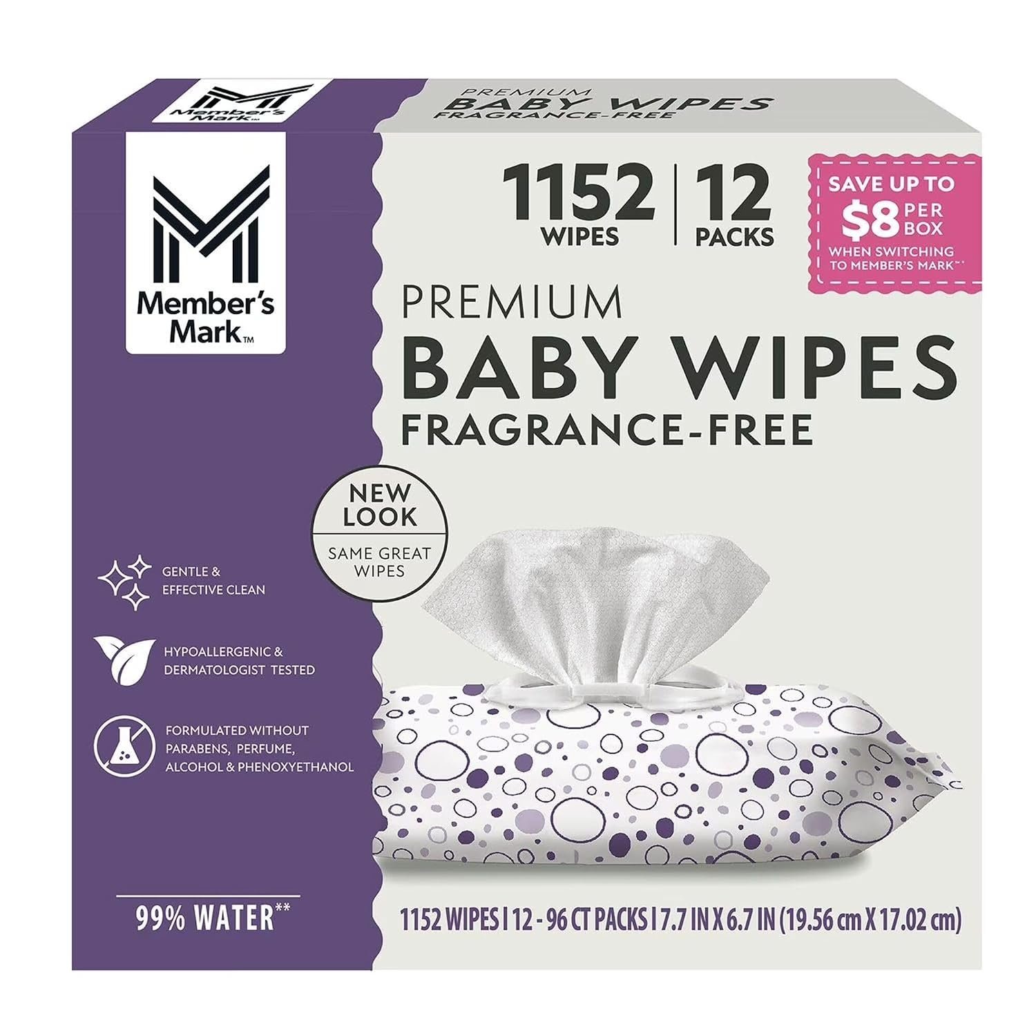 Member’s Mark Fragrance Free Baby Wipes (Netcount 12 Pack 96 Wipes in Each), 12Count ()