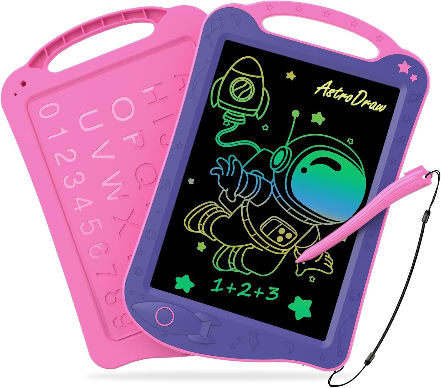 HOMESTEC Astrodraw Drawing Pad Toys, Colorful LCD Writing Tablet for Kids, Doodle Board for Toddlers 3 4 5 6 Years Old, Travel Sensory Space Toy for Boys Girls, Birthday Gift Idea 1pc (Purple/Pink)