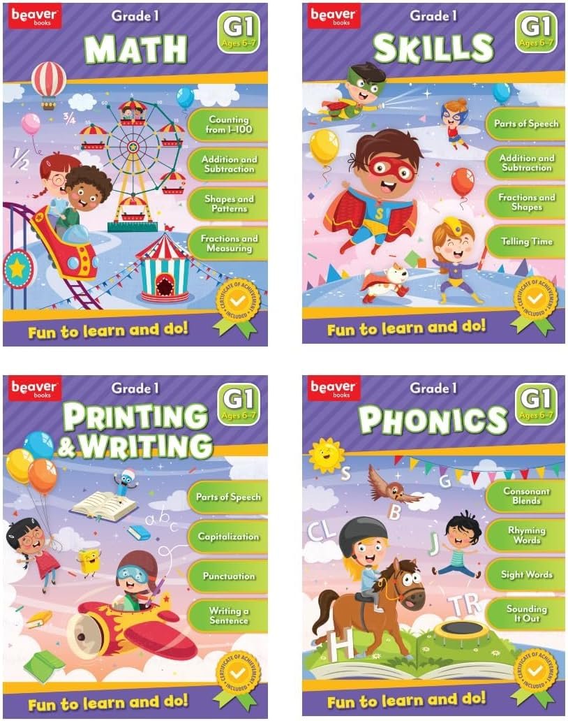 Head Start Workbooks for Kids Ages 6-7, Fun 1st Grade Workbooks for Learning Reading and Math Basics, Before School Workbooks with Math, Printing, Writing, Phonics, and Skills
