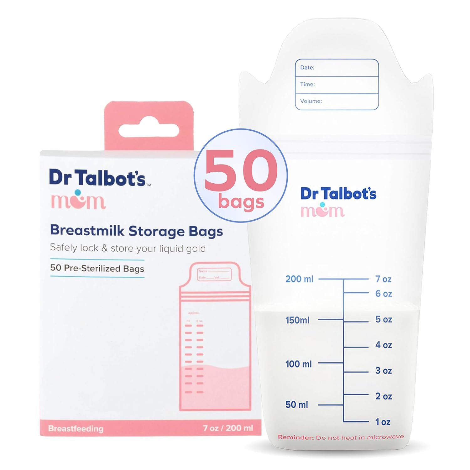 Dr. Talbot’s Mom Breastmilk Storage Bags with 4 MilkFresh Temperature Tracking Sensors – 50 Count – Perfect for Moms On the Go