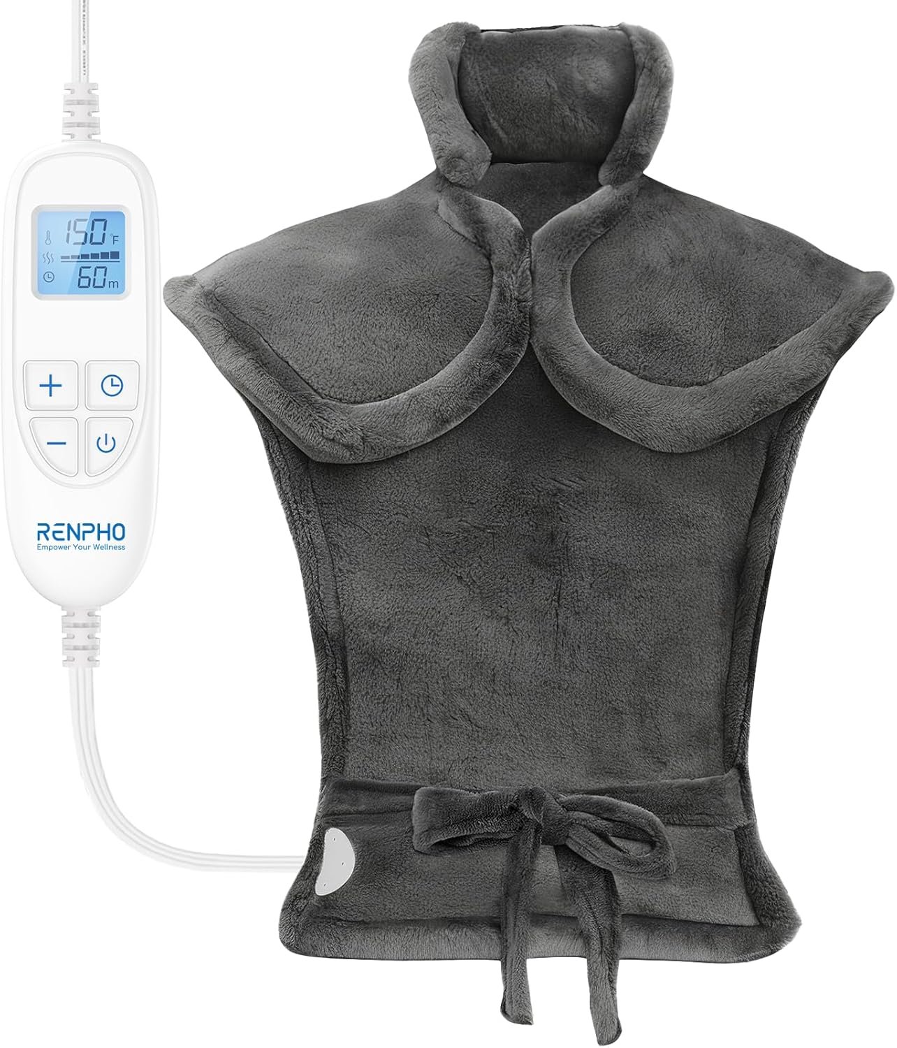 RENPHO Fathers Day Dad Gifts, Electric Heating Pad – 6 Heat Levels for Neck Shoulder and Back, Birthday Gifts for Women Men, Weighted Pad for Snug Fit, ETL Certified, FSA Eligible, 24″x33″ Gray