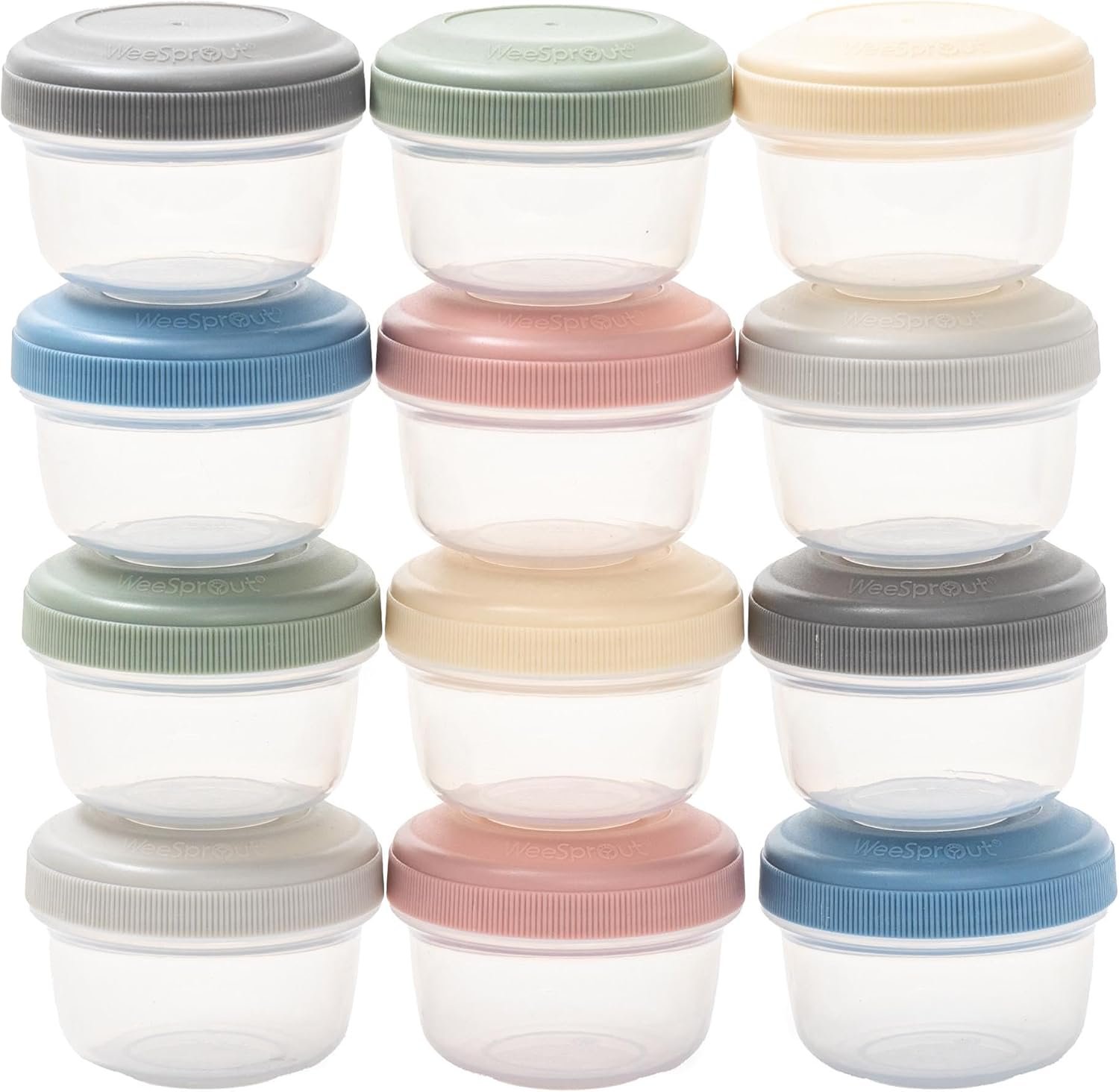 WeeSprout Leakproof Baby Food Storage – 12 Set, Small Plastic Containers with Lids, Lock in Freshness, Nutrients & Flavor, Freezer & Dishwasher Friendly, 4oz Snack Containers (Variety Matte)