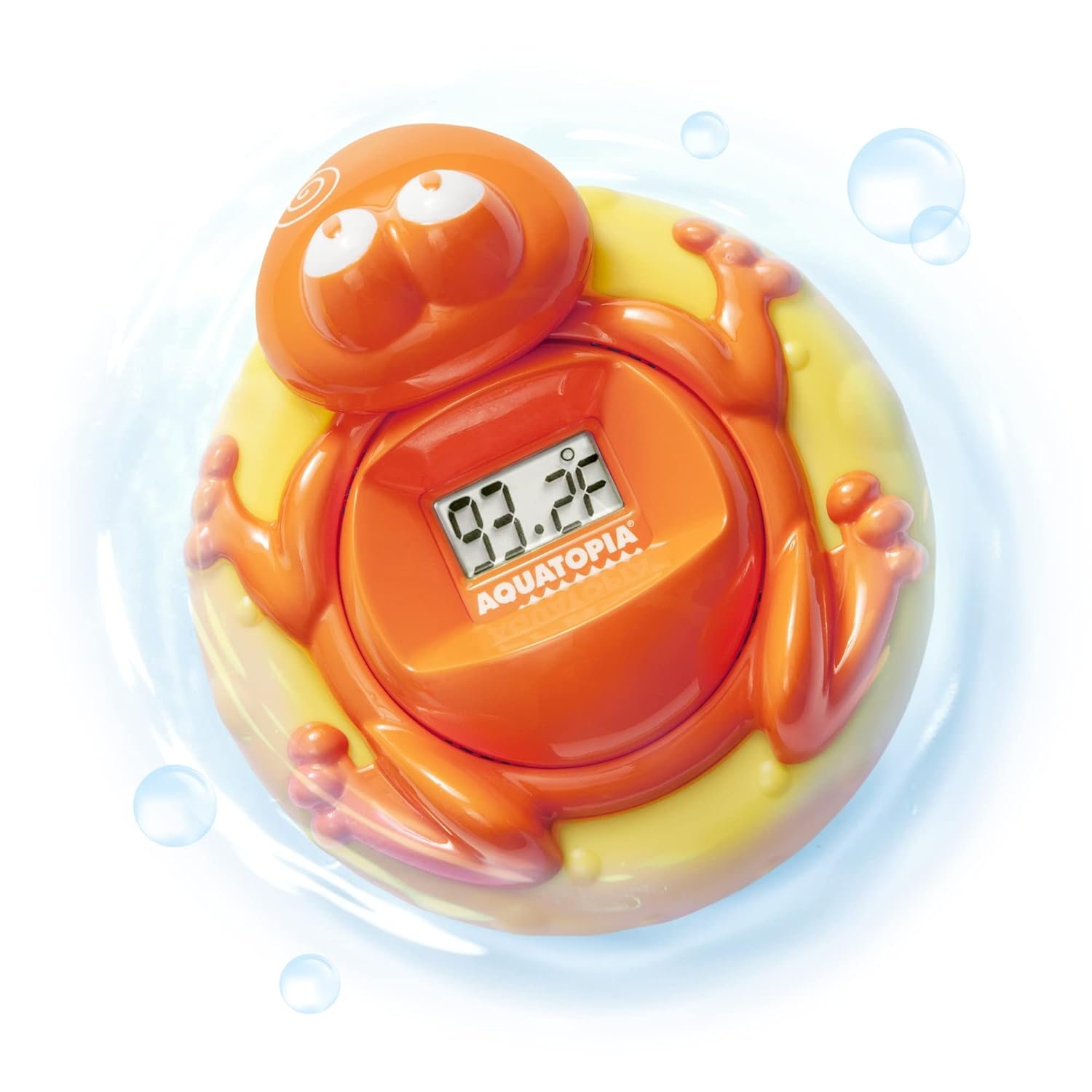 Aquatopia Baby Bath Thermometer Floating Toy with Digital Audible Alarm, Baby Water Thermometer for Bath Temp, Cute Baby Bath Essentials, Beeps When Too Hot or Too Cold, Fergus Frog, Orange