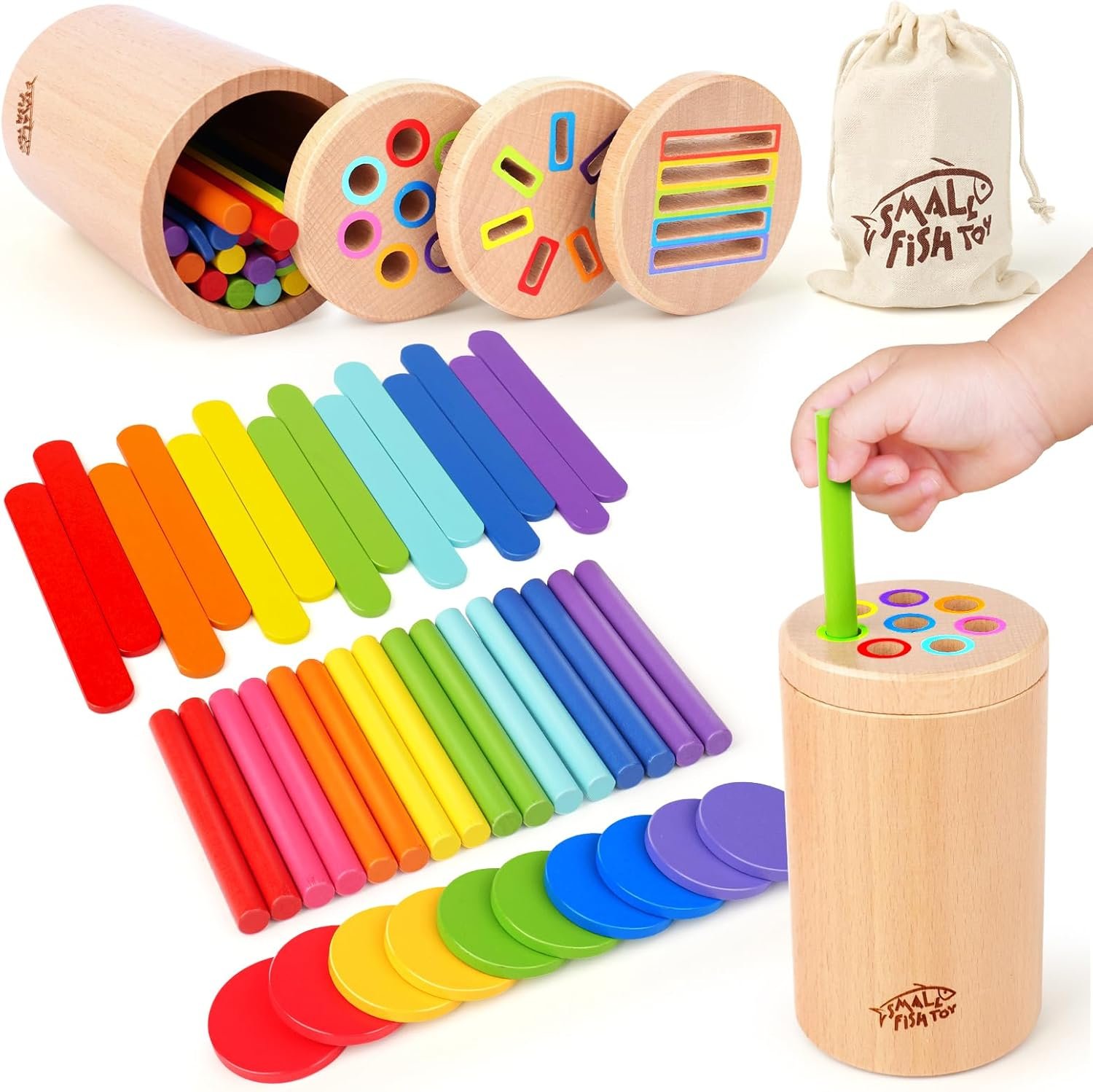 Wooden Montessori Baby Toddler Toys: 3 in1 Learning Fine Motor Preschool Toys, Educational Color Sorting Fidget Sensory Toys for Toddlers 1-3, Cause And Effect Boys Girls Gifts 12-18 Month Old