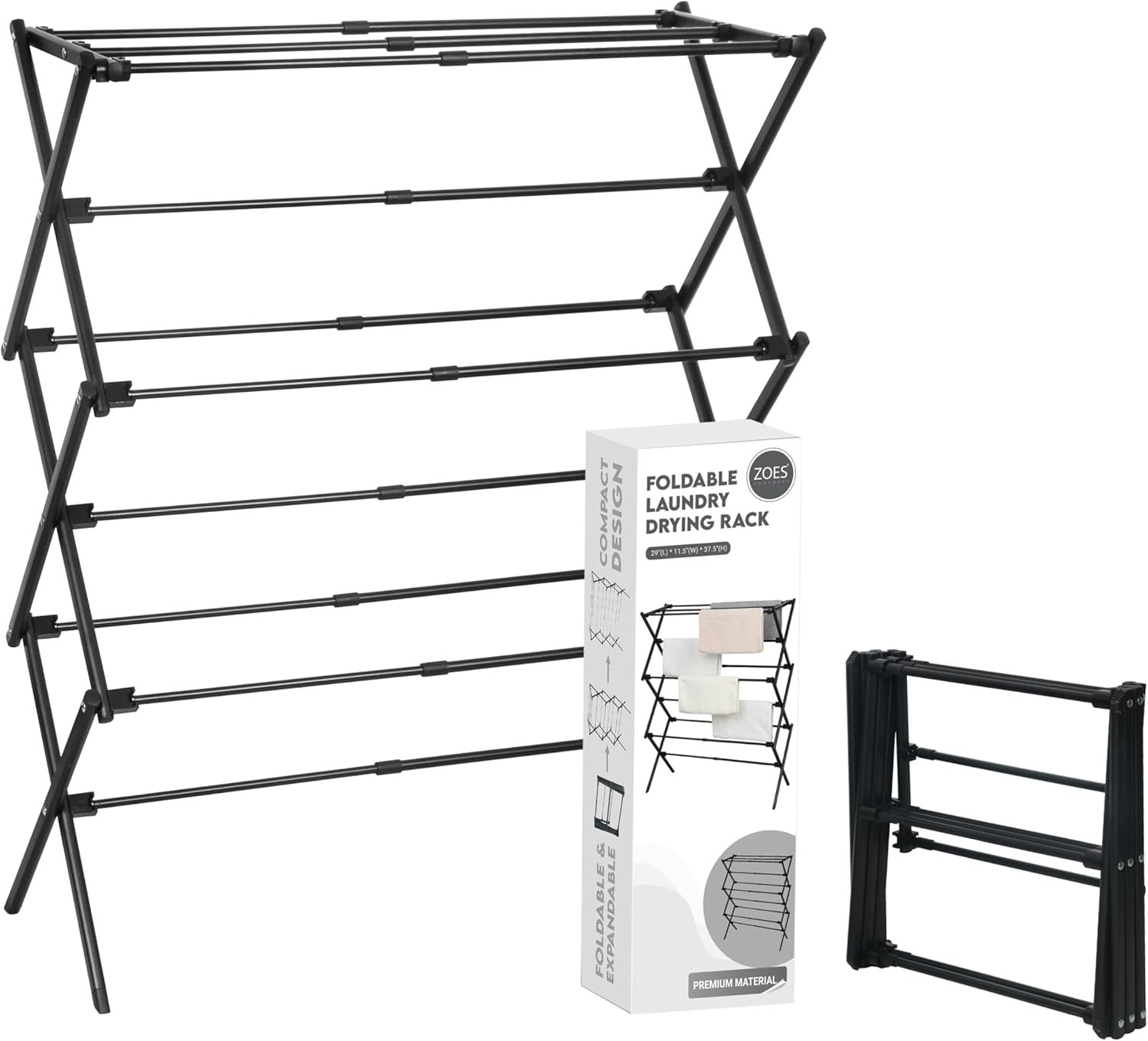 ZOES HOMEWARE Clothes Drying Rack | Foldable Drying Rack Clothing for Laundry | Small Collapsible Portable Dryers for Laundry | Use for Indoor & Outdoor | Black 37.5″x29″x12″