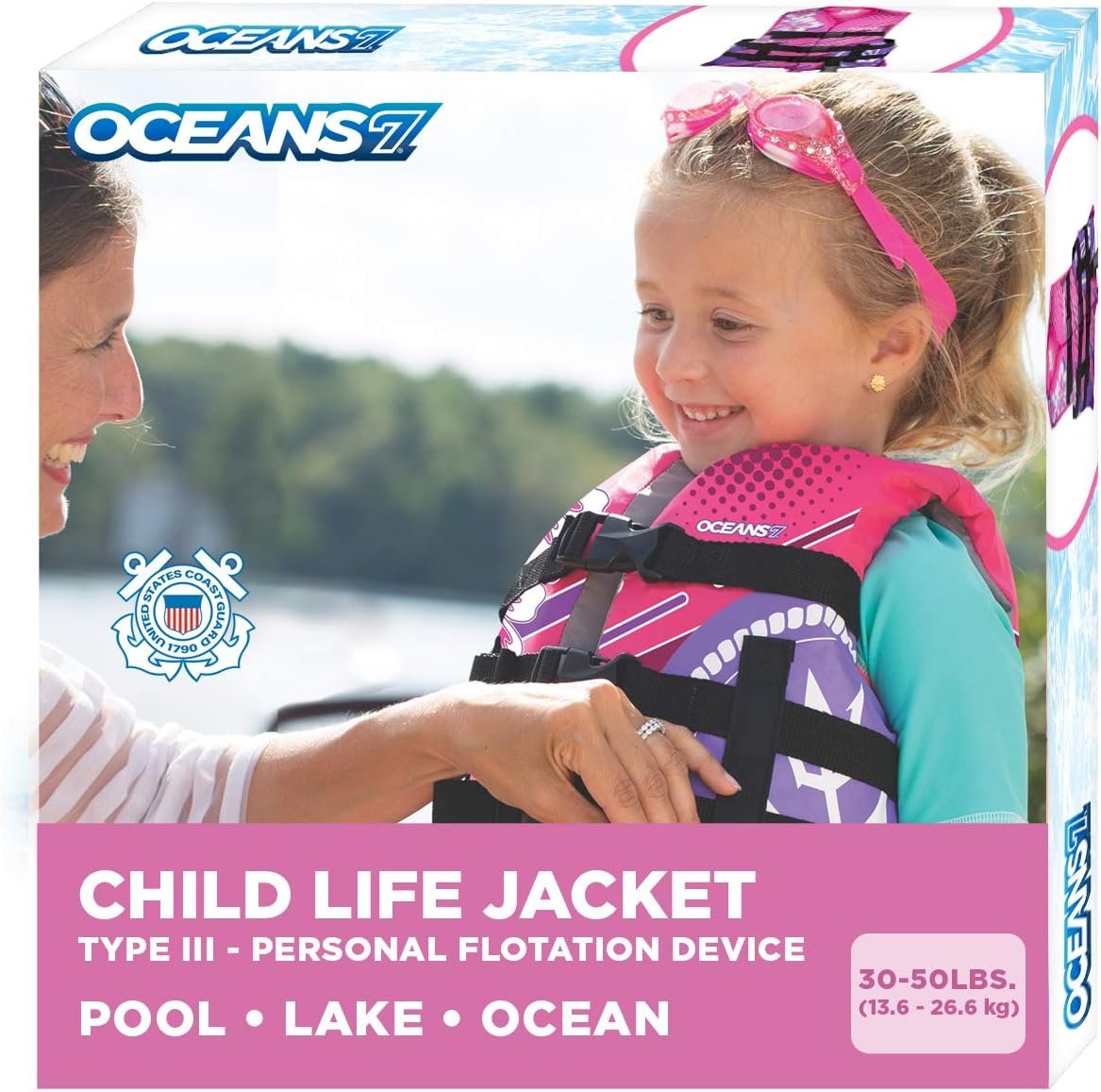 Aqua Oceans 7 Life Jacket for Kids – US Coast Guard Approved Life Vest for Infant, Child & Youth Boys and Girls, Open-Side PFD for Boating, Swimming & Water Sports