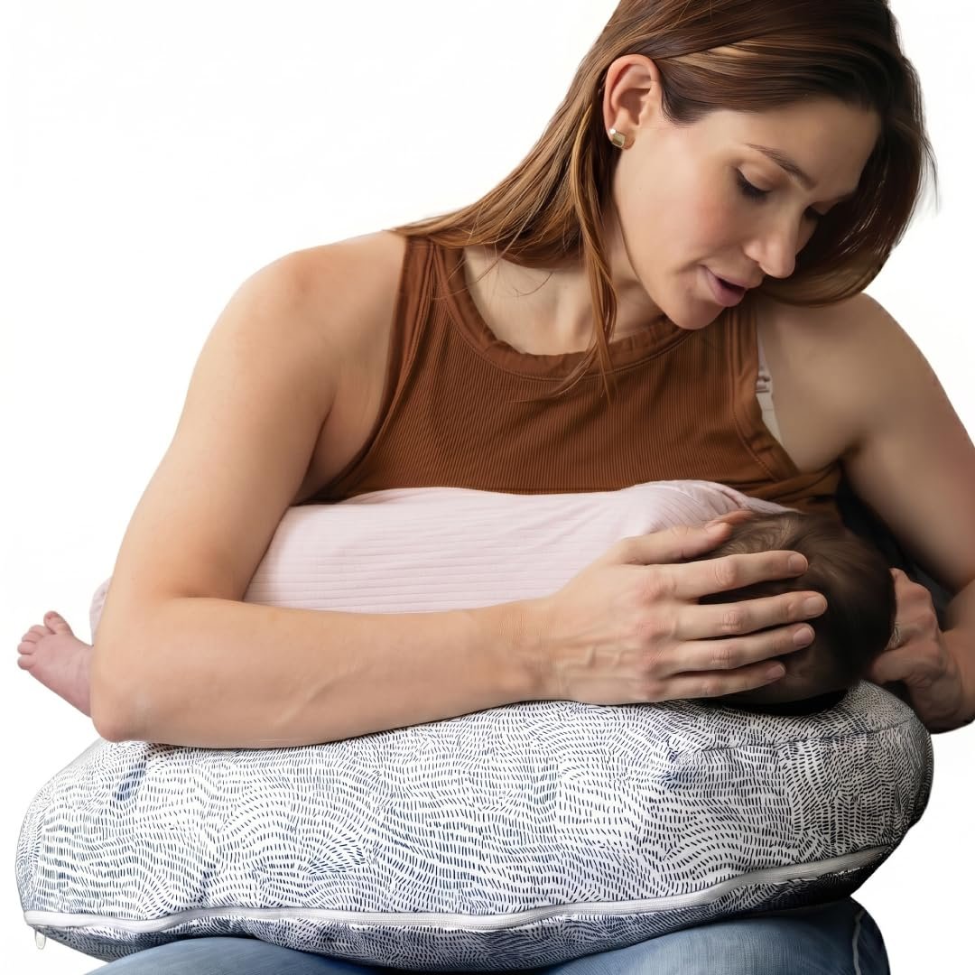 Boppy Nursing Pillow – Verified Safe Breastfeeding Pillow with Softer Fill for Comfortable Support, Machine Wash & Dry Cover, Non-Toxic Materials – Blue Speckled Current