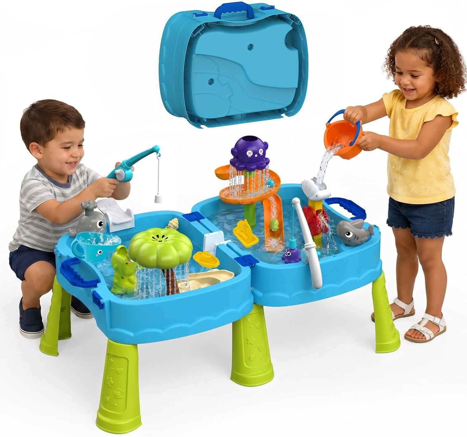 2026 New Foldable Double-Sided Water Table for Toddlers 1-3, Kids Water and Sand Park Activity Sensory Playset, Portable Summer Outdoor Water Table Toys, 23 Piece Water Toy Accessories (Medium)
