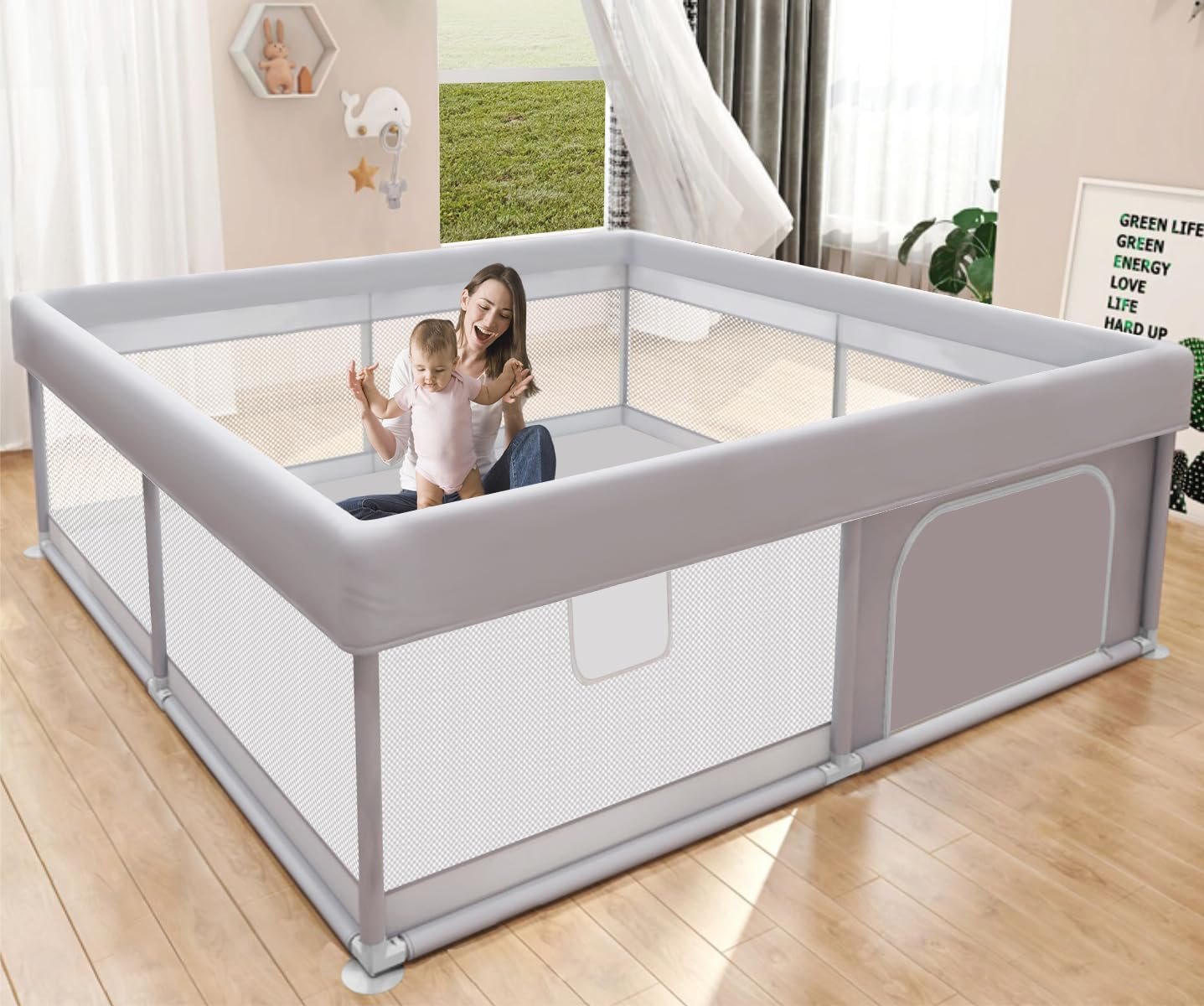 Hiaksedt Baby Playpen 50×50 Inch, Play Pens for Babies and Toddlers Baby Fence Play Yards for Indoor & Outdoor with Breathable Mesh Anti-Fall Playpen