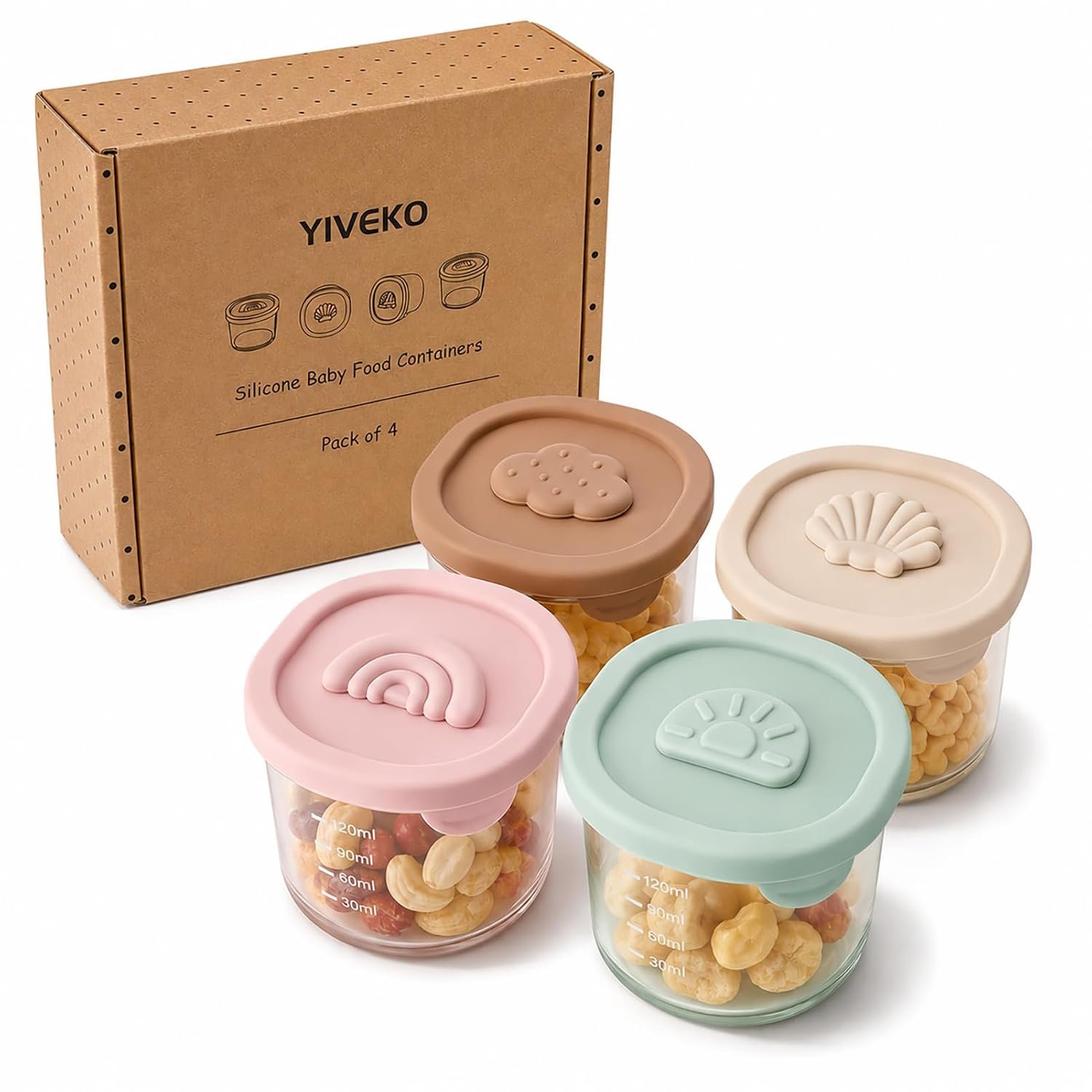 Baby Food Containers with Lids Silicone Baby Food Storage Containers for Infants & Toddlers, Leakproof Freezer-Safe Reusable Baby Food Jars for Breastmilk & Solid Foods, 4oz Silicone Containers, 4PK