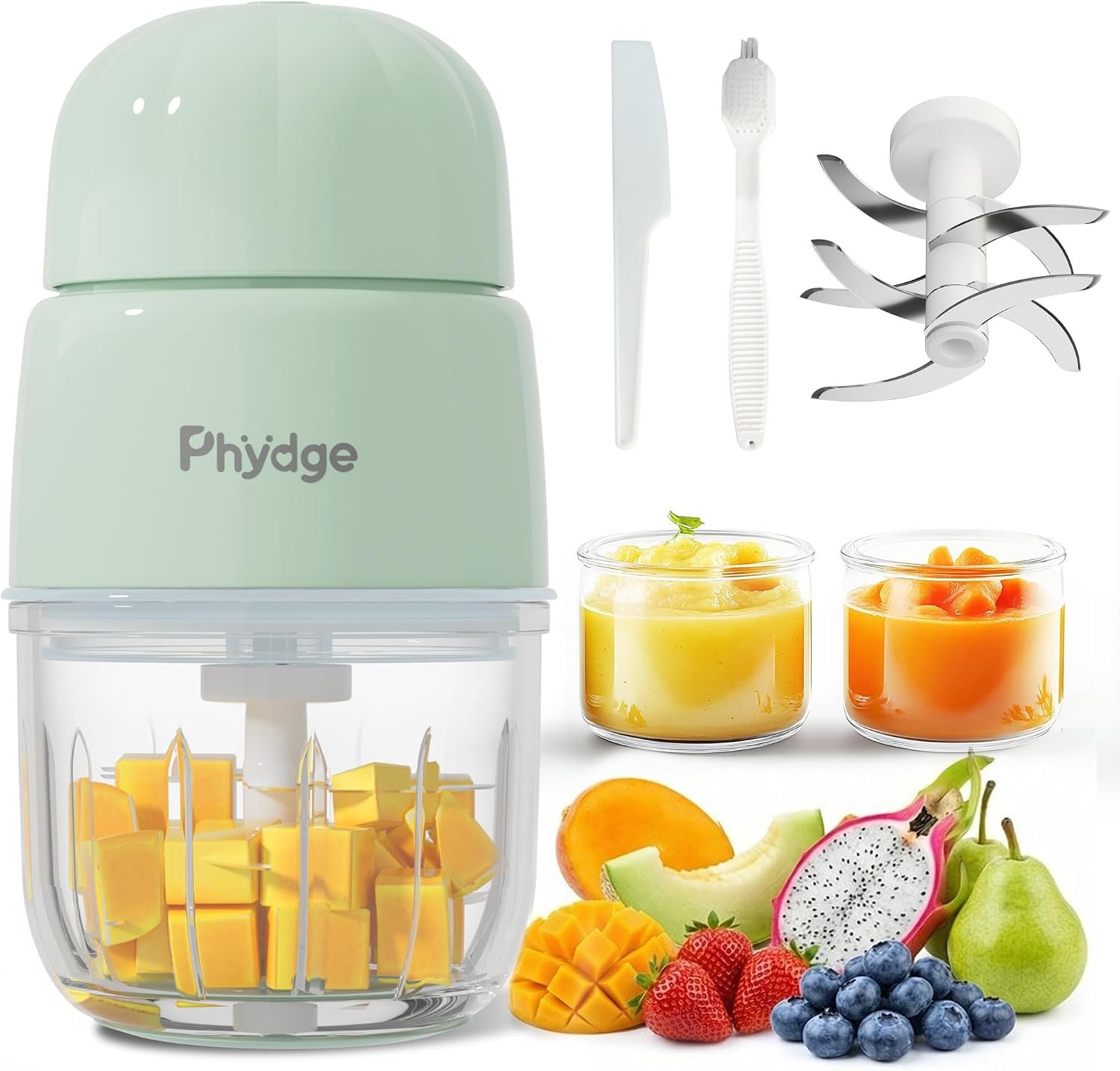 Baby Food Maker, Green Baby Food Blender, 10oz Baby Food Puree Maker, Food Processor for Baby Foods Fruit Vegetable Meat, 10-Second Quick Soft Food Prep for Baby
