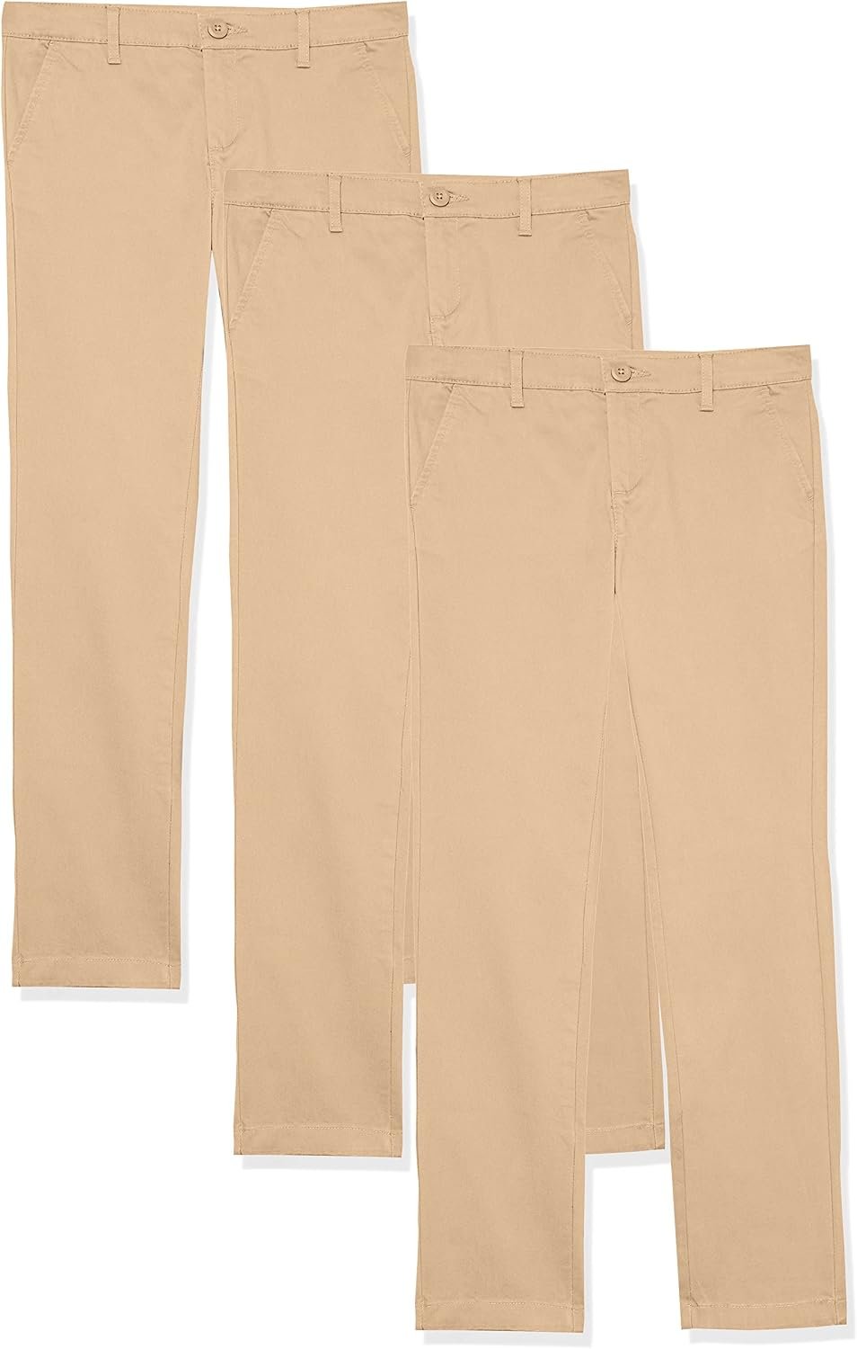 Amazon Essentials Girls and Toddlers’ School Uniform Straight Leg Adjustable Waist Flat-Front Chino Pants, Pack of 3