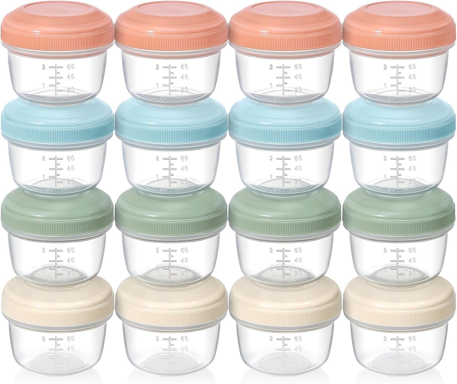 VITEVER [16 Pack] 4 oz Small Containers with Lids, Reusable Plastic Jars for Snack and Puree, Salad Dressing Container to Go, Deli Containers, Freezer Baby Food Containers, Dishwasher Safe, BPA Free