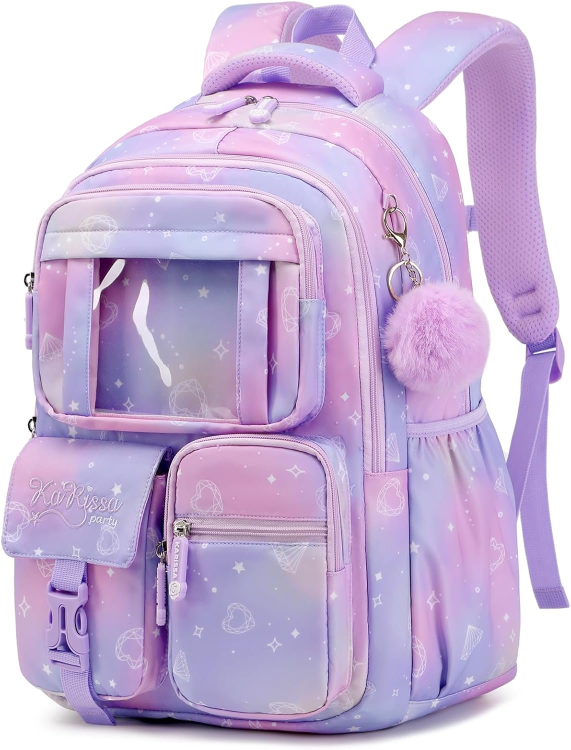 PIG PIG GIRL Kids Backpack for Girls – School Bags for Middle School Students – Book Bag for Elementary Primary – Kawaii Ita Backpack – Purple
