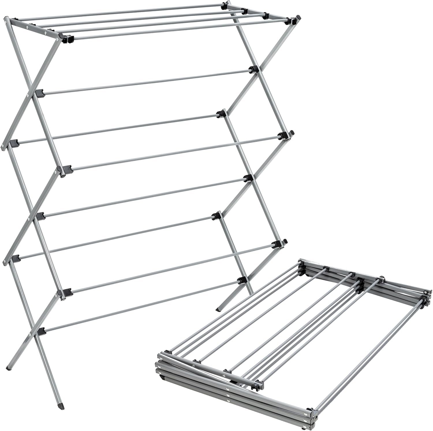 Honey-Can-Do Oversize Family-Size Laundry Drying Rack, 35.5″ Extra-Wide (22% Wider Than Standard), 50lb Capacity Sturdy Steel, Foldable Clothes Rack, Silver