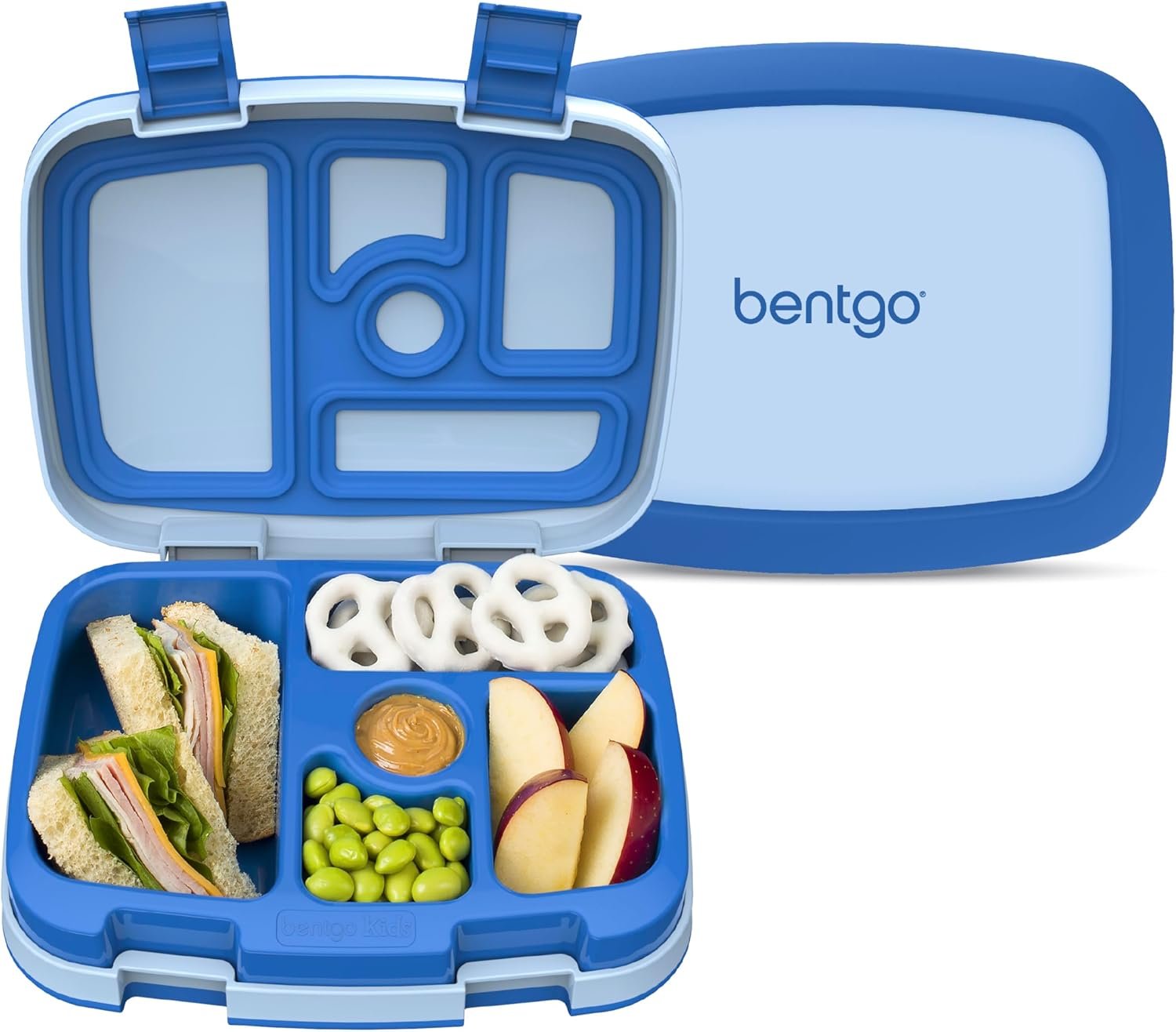 Bentgo Kids Bento-Style 5-Compartment Leak-Proof Lunch Box – Just-Right Portions for Ages 3 to 7, Durable, Drop-Proof, Dishwasher Safe, PFAS & BPA-Free & Made with Food-Safe Materials (Blue)