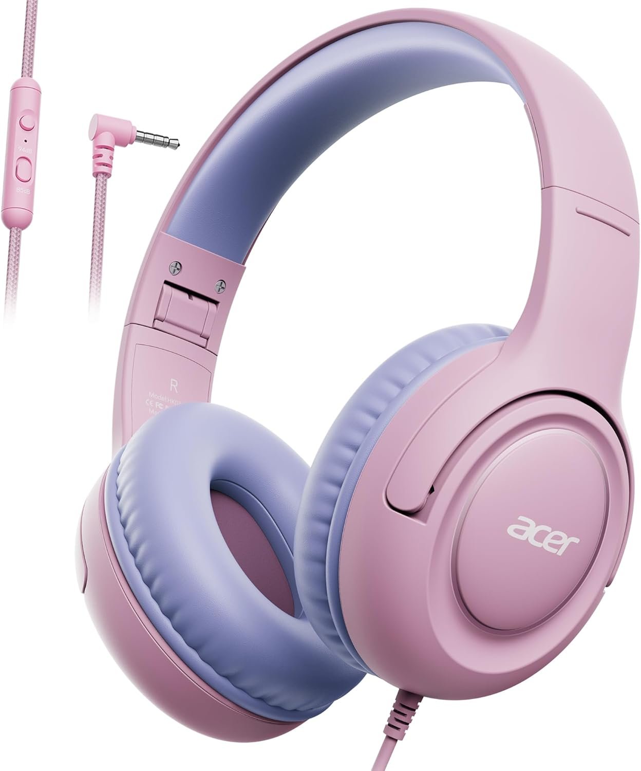 acer Kids Headphones – Over-Ear 85/94dB Volume Limiter 3.5mm Jack Foldable Stereo Sound Headset for Toddlers Girls Boys Travel Learning Entertainment Tablet Kindle iPad PC,Pink Purple, HK03