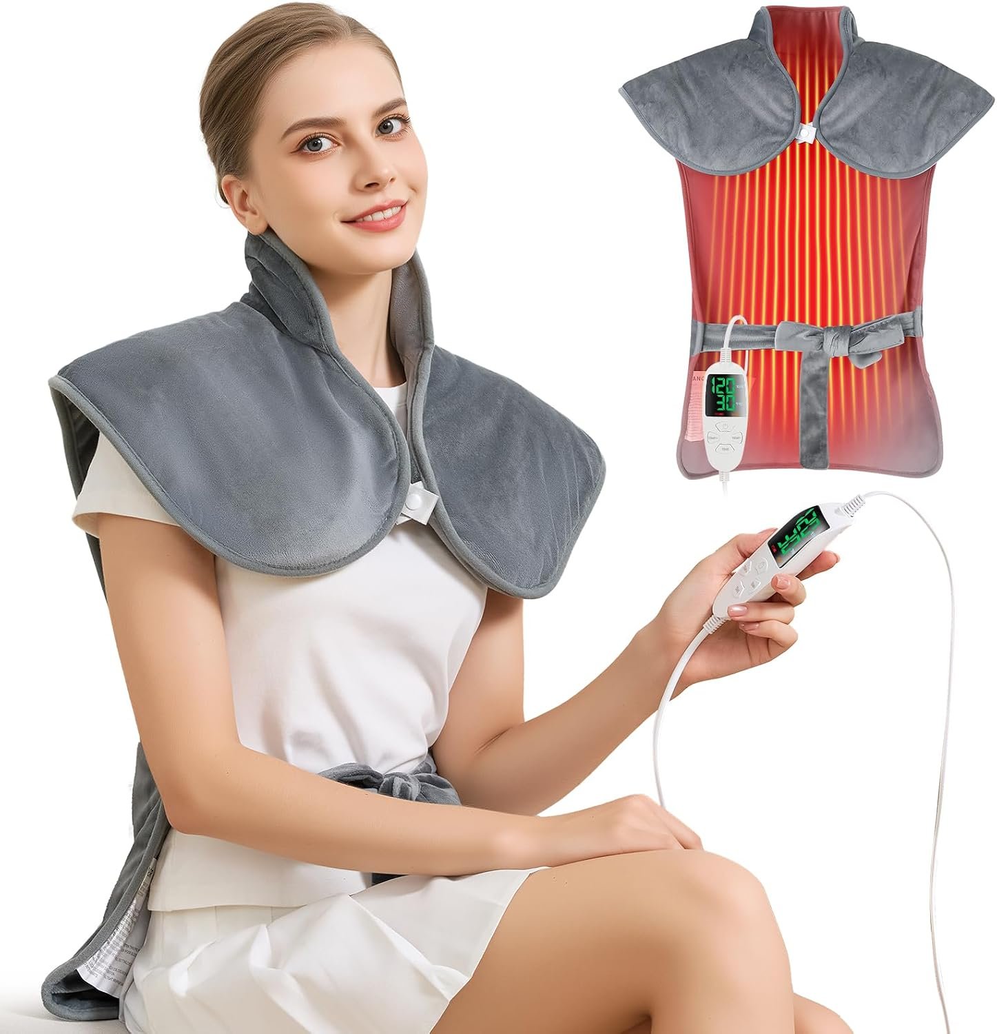 Electric Heating Pad for Neck Back Shoulder Pain Relief, 25″x37″ Large Full Body Weighted Heated Pad for Menstrual Cramps – 5 Heat Levels/Snug Fit, Birthday Gifts for Women Men Mom Dad Elders